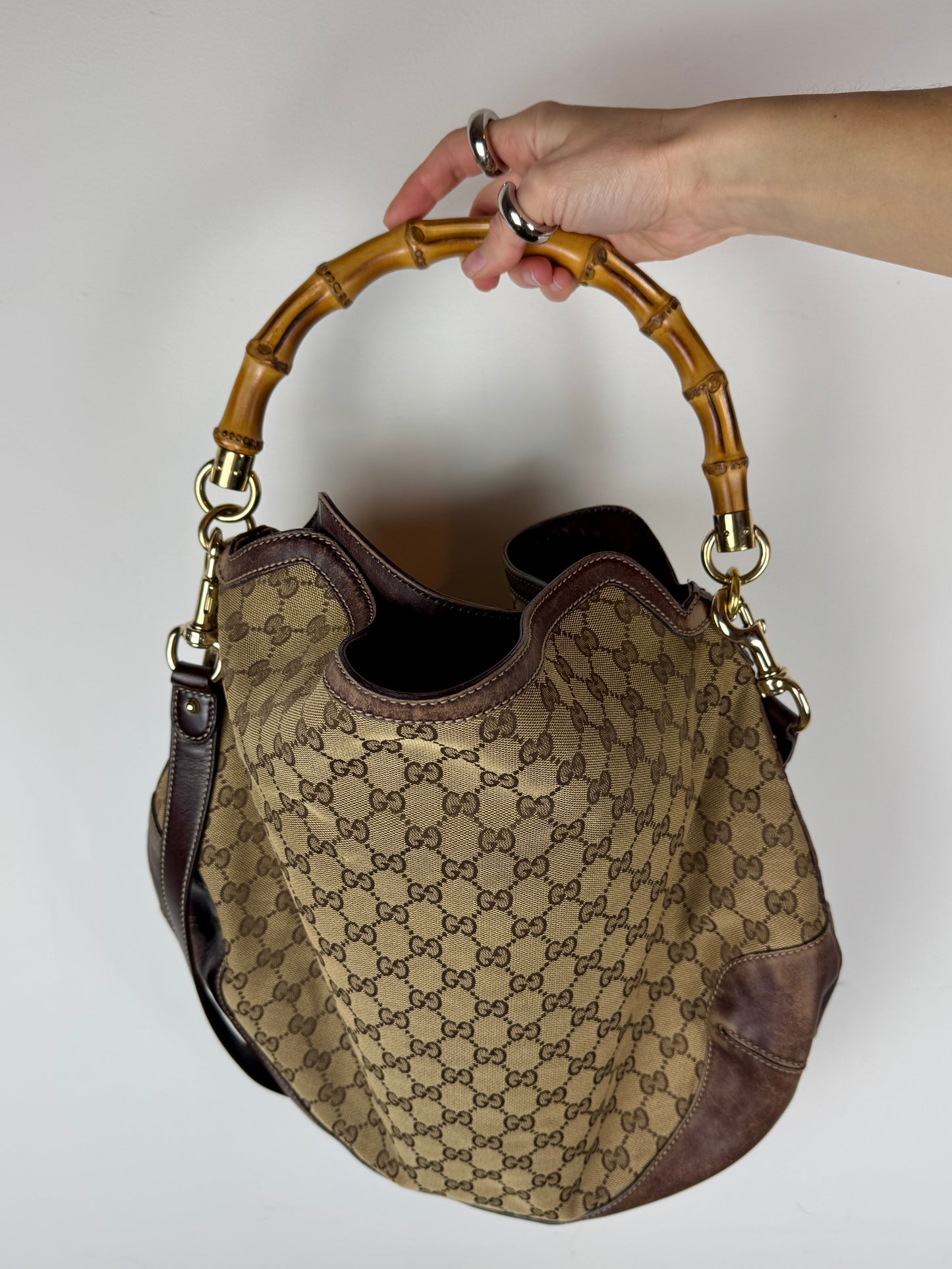 Gucci Peggy GG Canvas Bamboo Hobo Bag — Early 2000s
