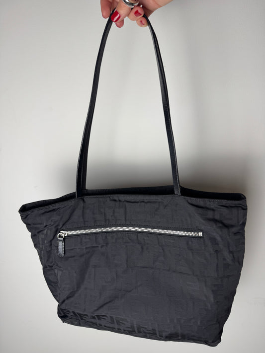 Fendi Black Zucca Nylon Tote — Late 90s to Early 2000s