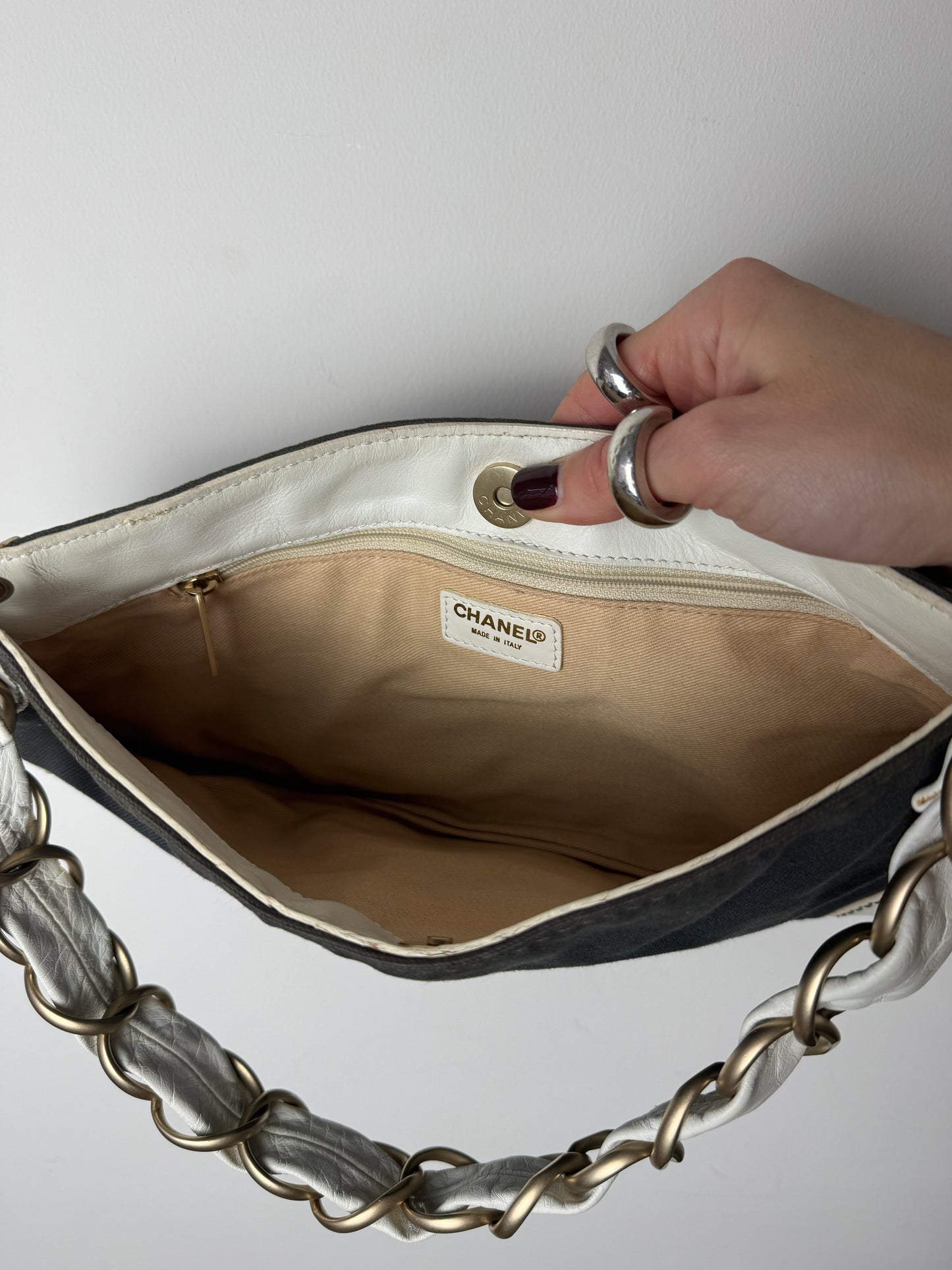 Chanel CC Canvas & Leather Chain Shoulder Bag — 1990s