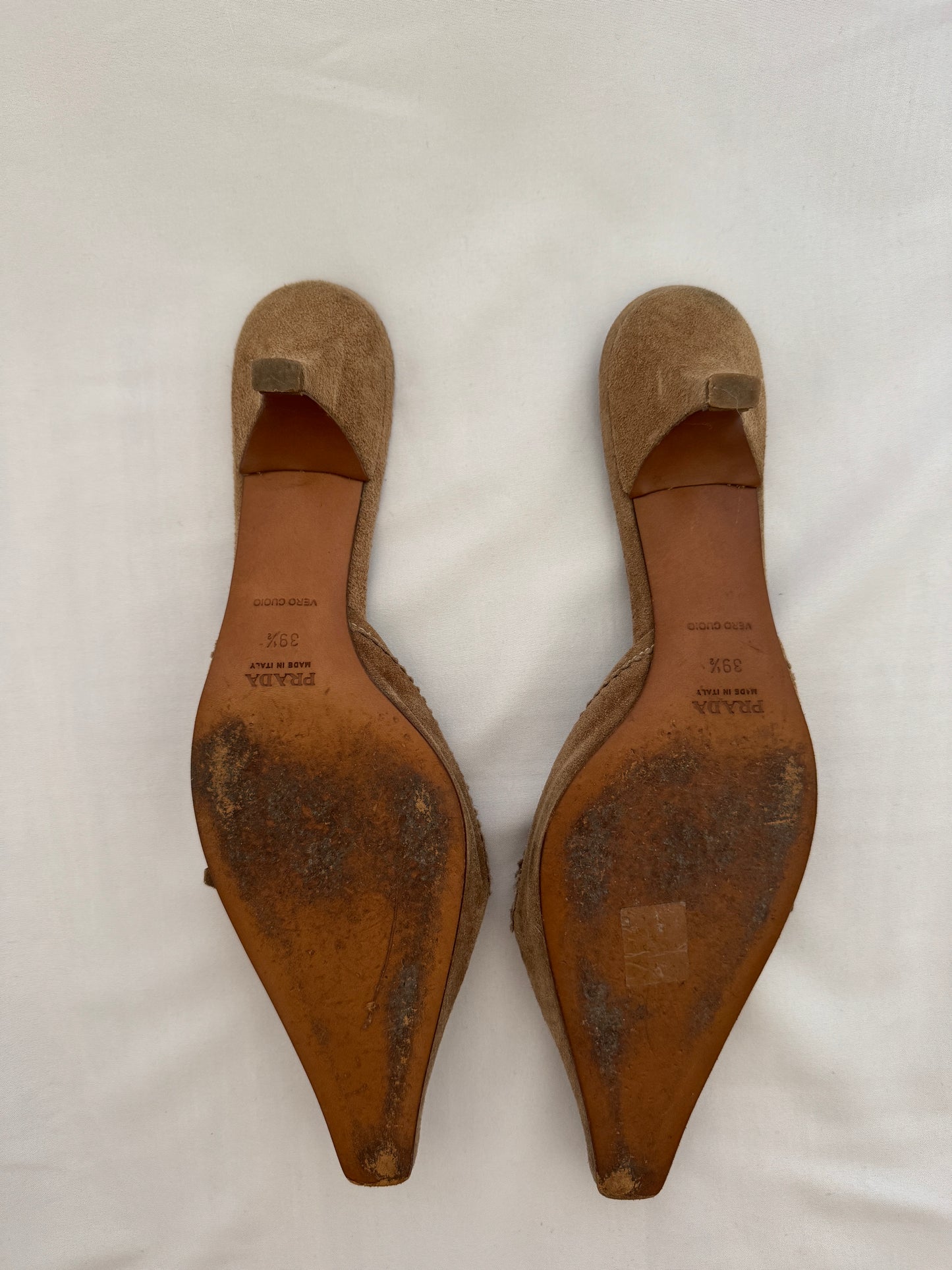Prada Whipstitch Suede Kitten Heel Mules