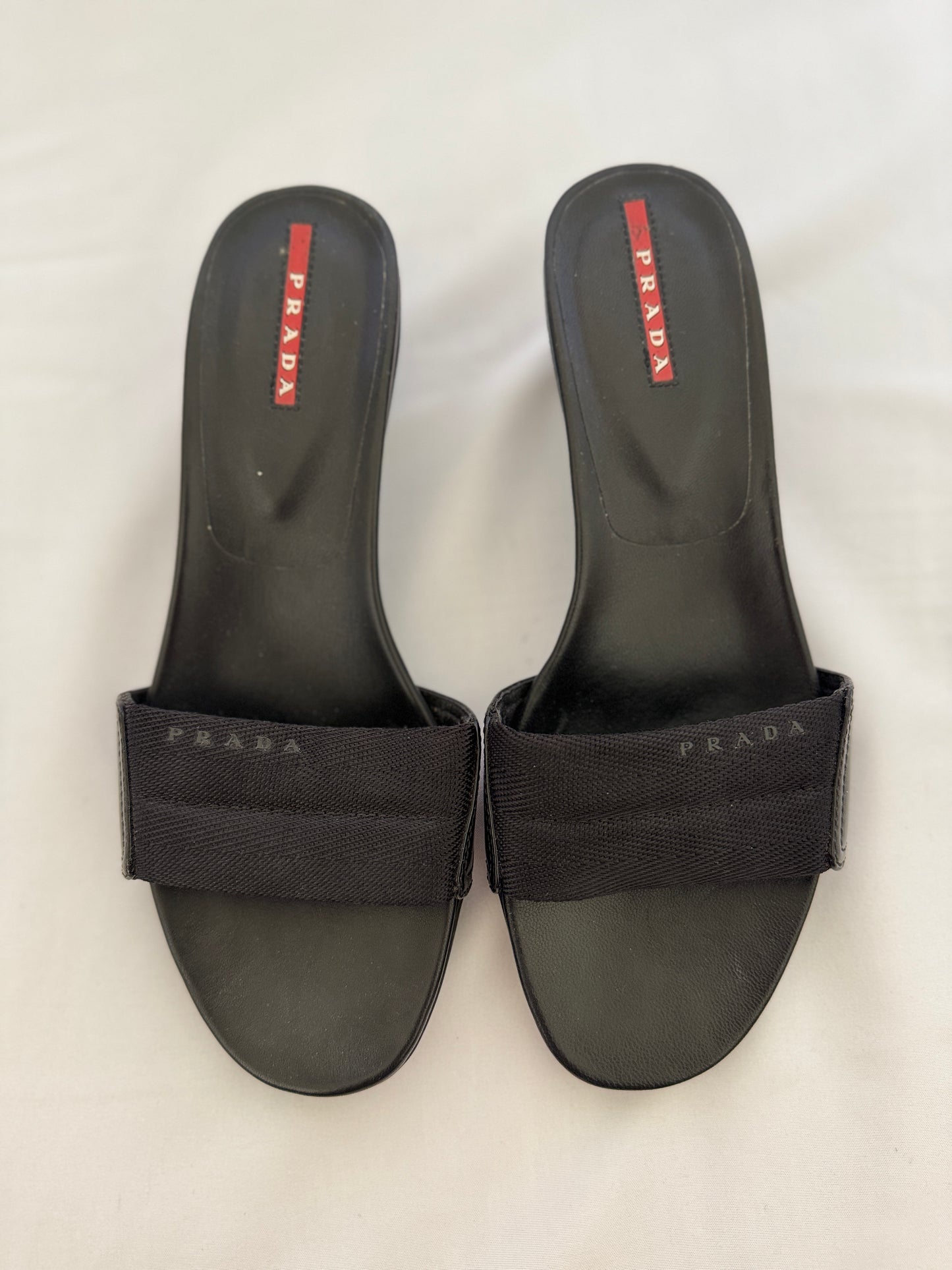 Prada Grosgrain Strap Kitten-Heel Mules