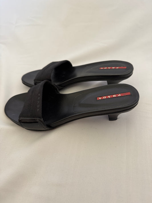 Prada Grosgrain Strap Kitten-Heel Mules