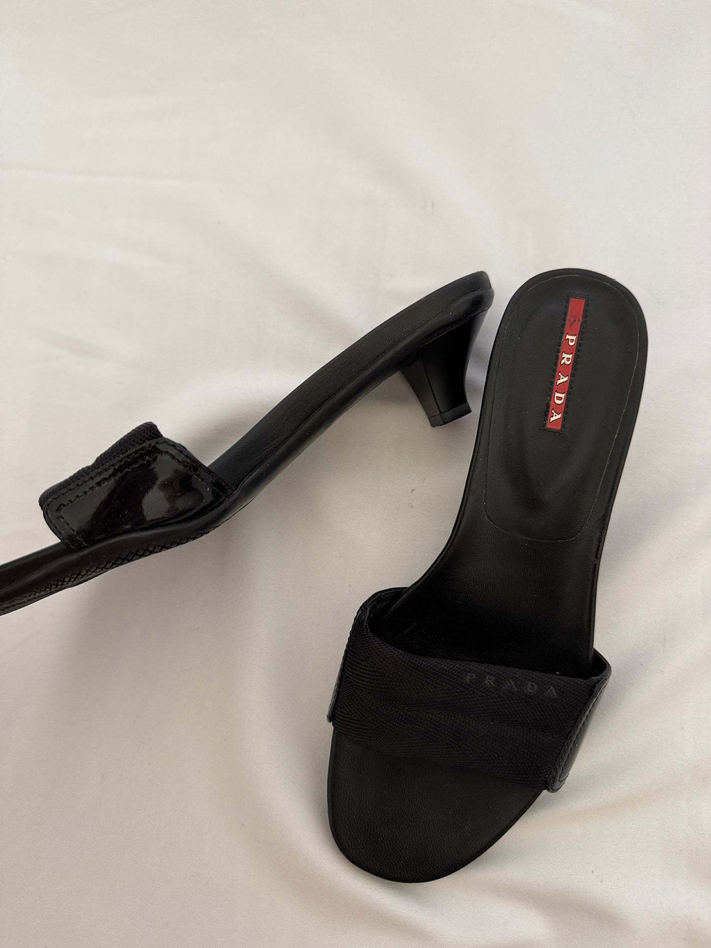 Prada Grosgrain Strap Kitten-Heel Mules