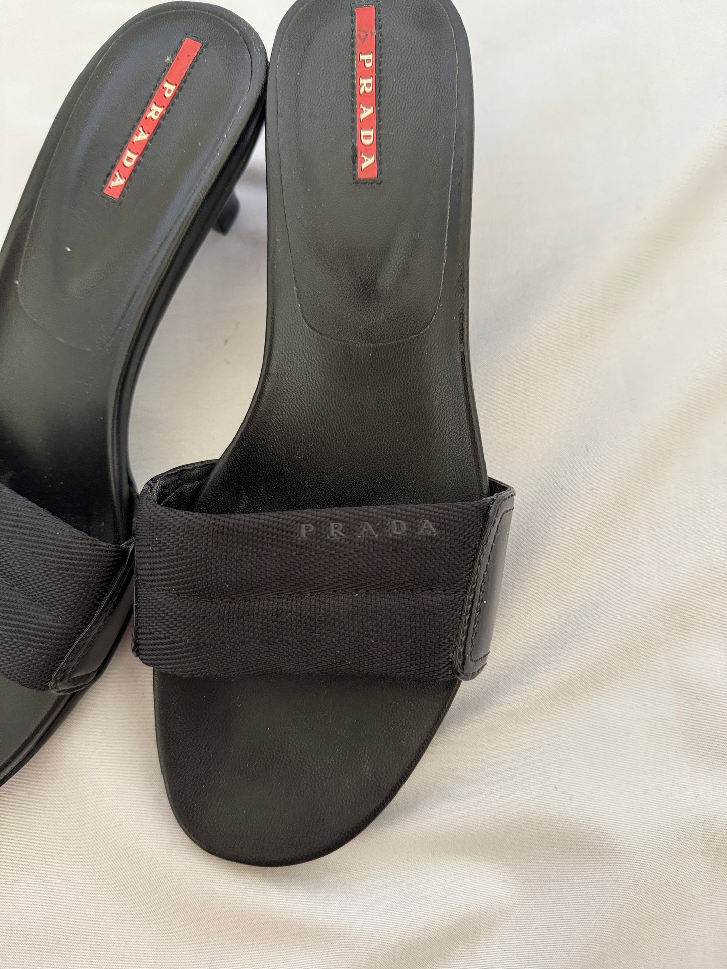 Prada Grosgrain Strap Kitten-Heel Mules