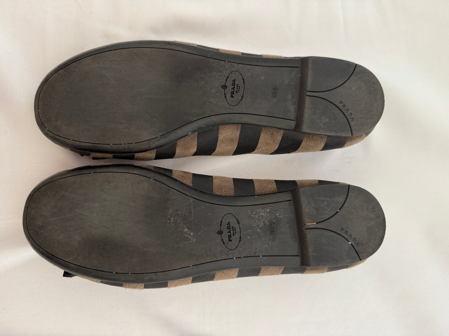 Prada Striped Suede Ballet Flats with Bow