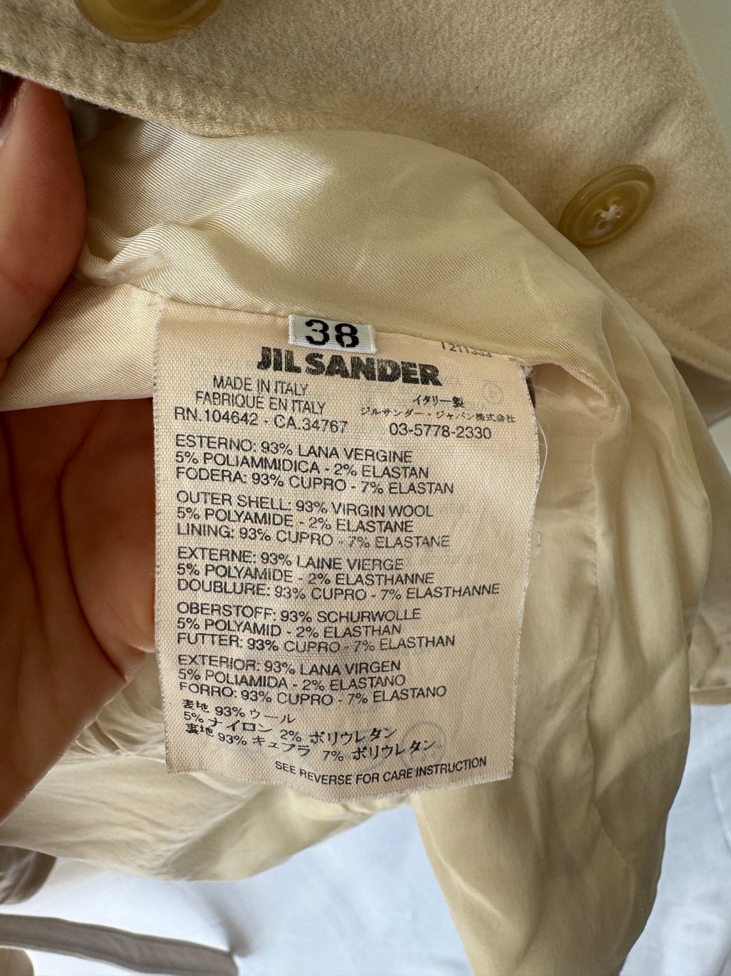 Jil Sander Tailored Belted Jacket — Cream Wool Blend