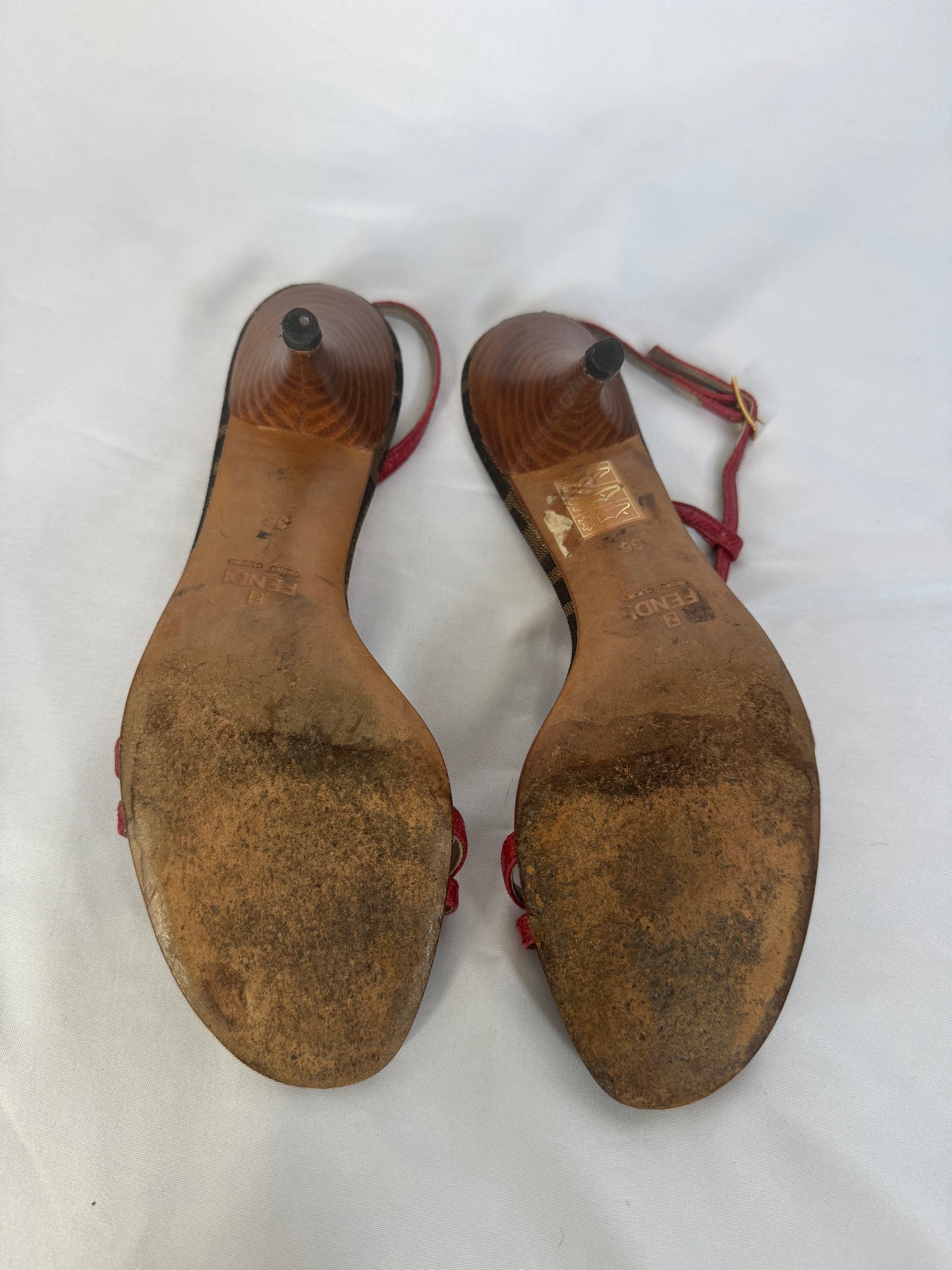 Fendi Red & FF Monogram T-Strap Heels