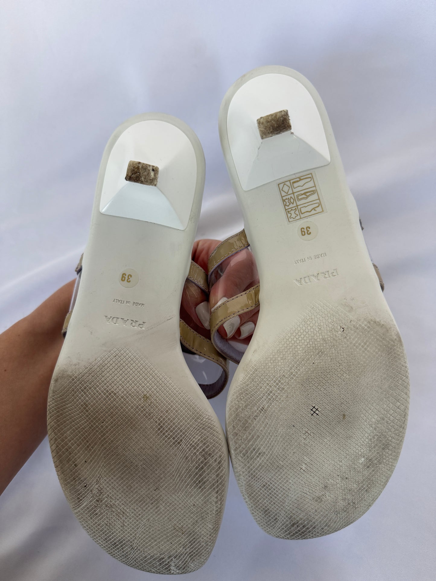 Prada Patent Leather and PVC Kitten Heel Sandals