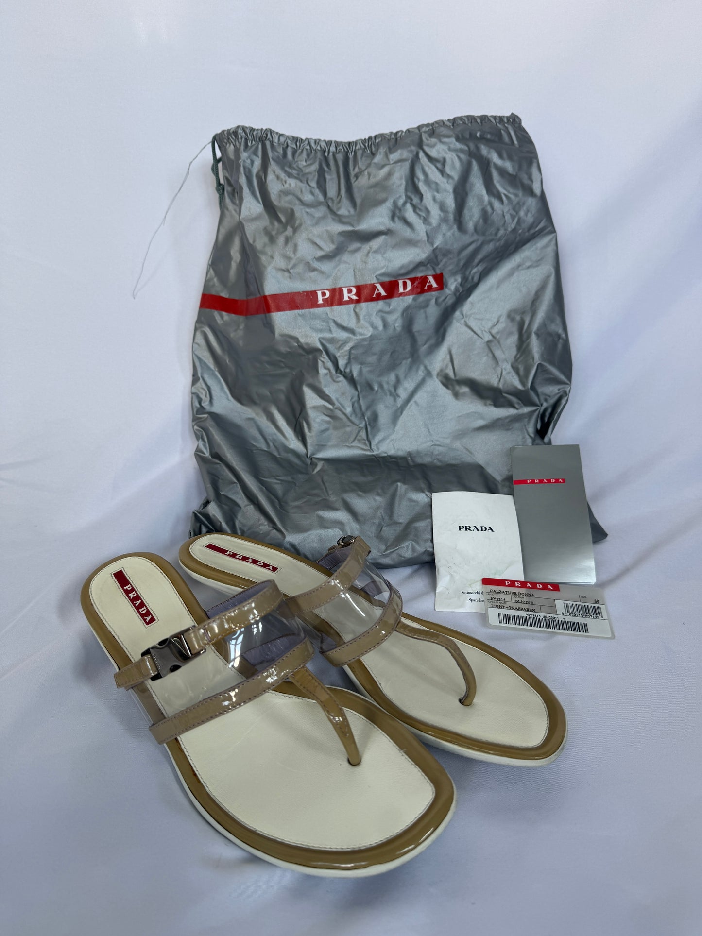 Prada Patent Leather and PVC Kitten Heel Sandals