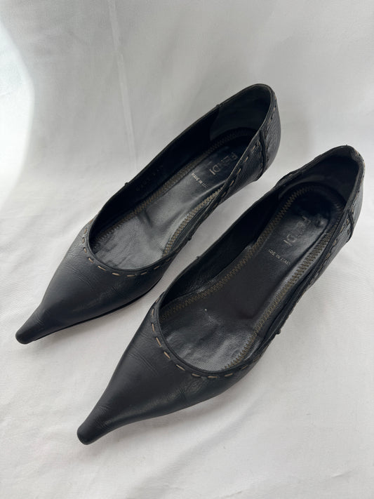 Fendi “Selleria” Pointed Kitten Heels 37.5