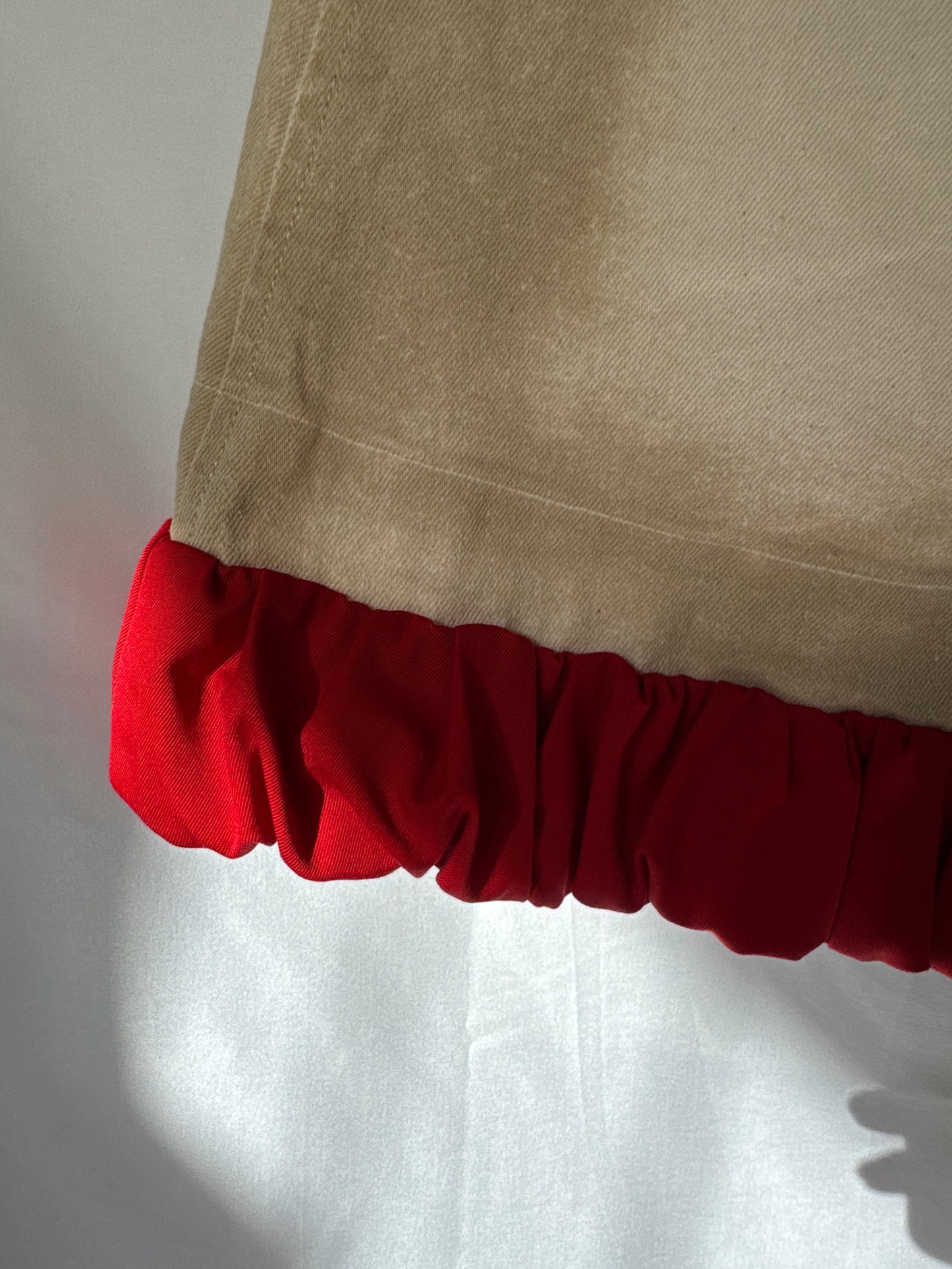 Prada Linea Rossa Beige & Red Cotton Mini Skirt with Ruffle Hem