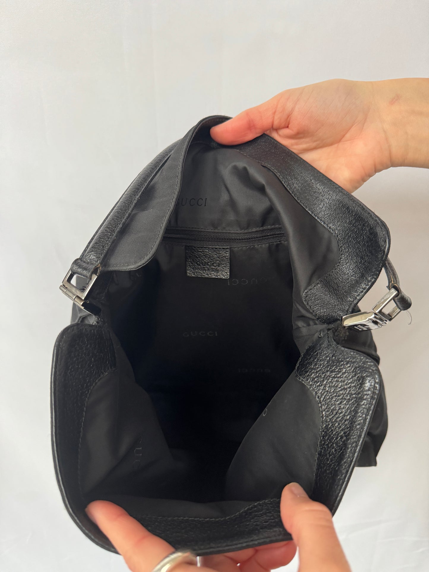 Gucci Jackie Black Nylon Bag with Leather Strap — Early 2000s