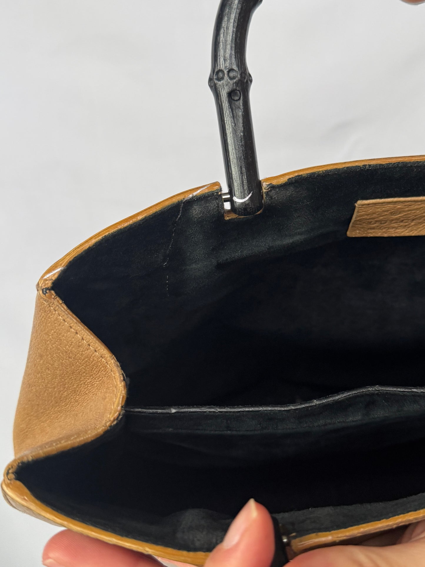 Gucci Tan Leather Tote with Black Bamboo Handles — Late 1990s