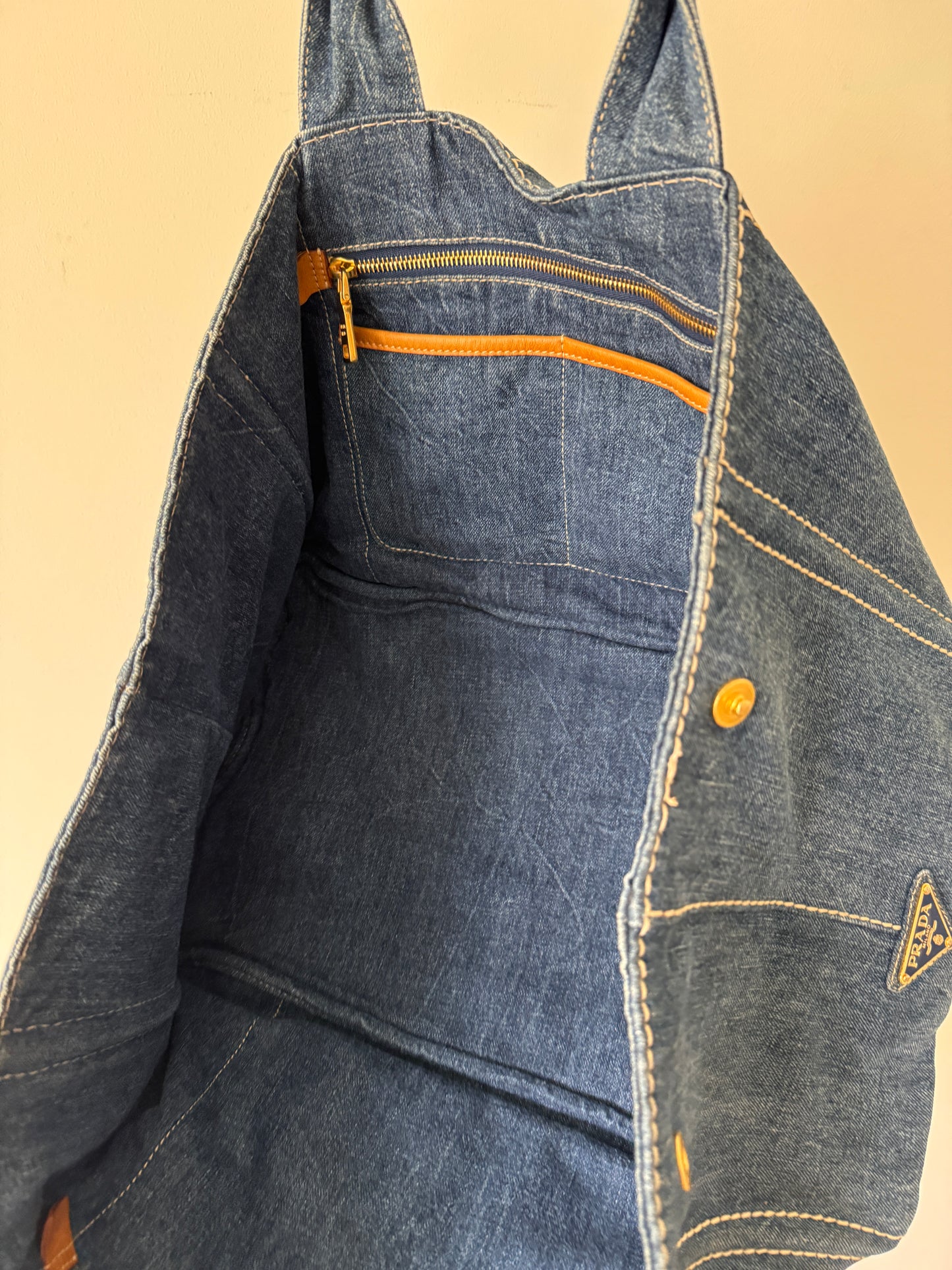 Prada Denim Canapa Logo Tote — Size Large
