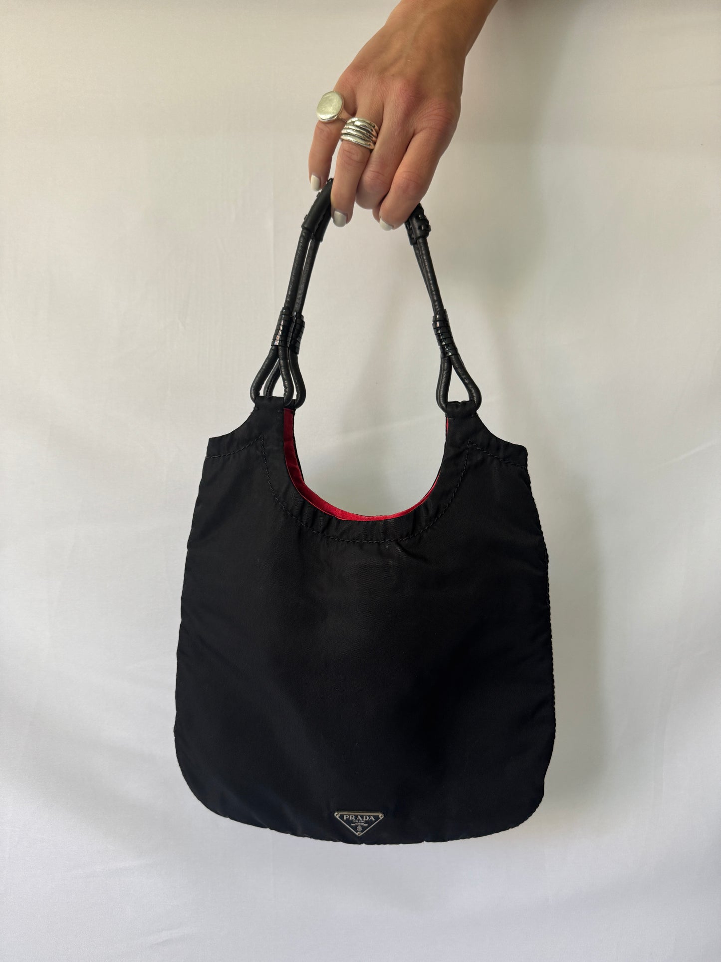 Prada Floral Appliqué Nylon Bag