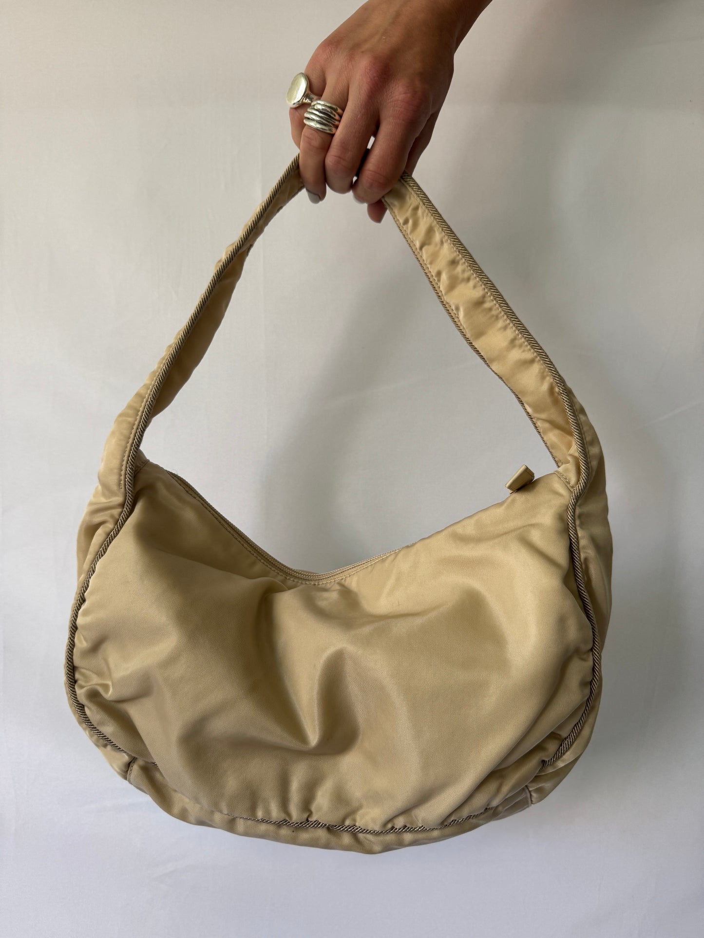 Prada Embroidered Logo Nylon Hobo Bag