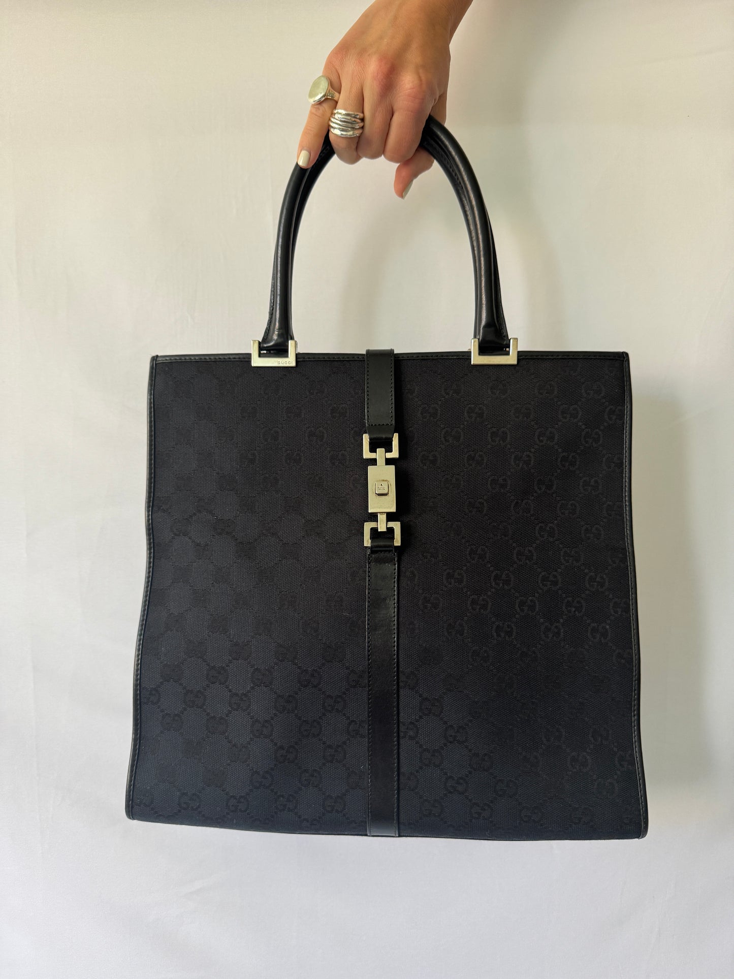 Gucci GG Monogram Black Canvas Tote