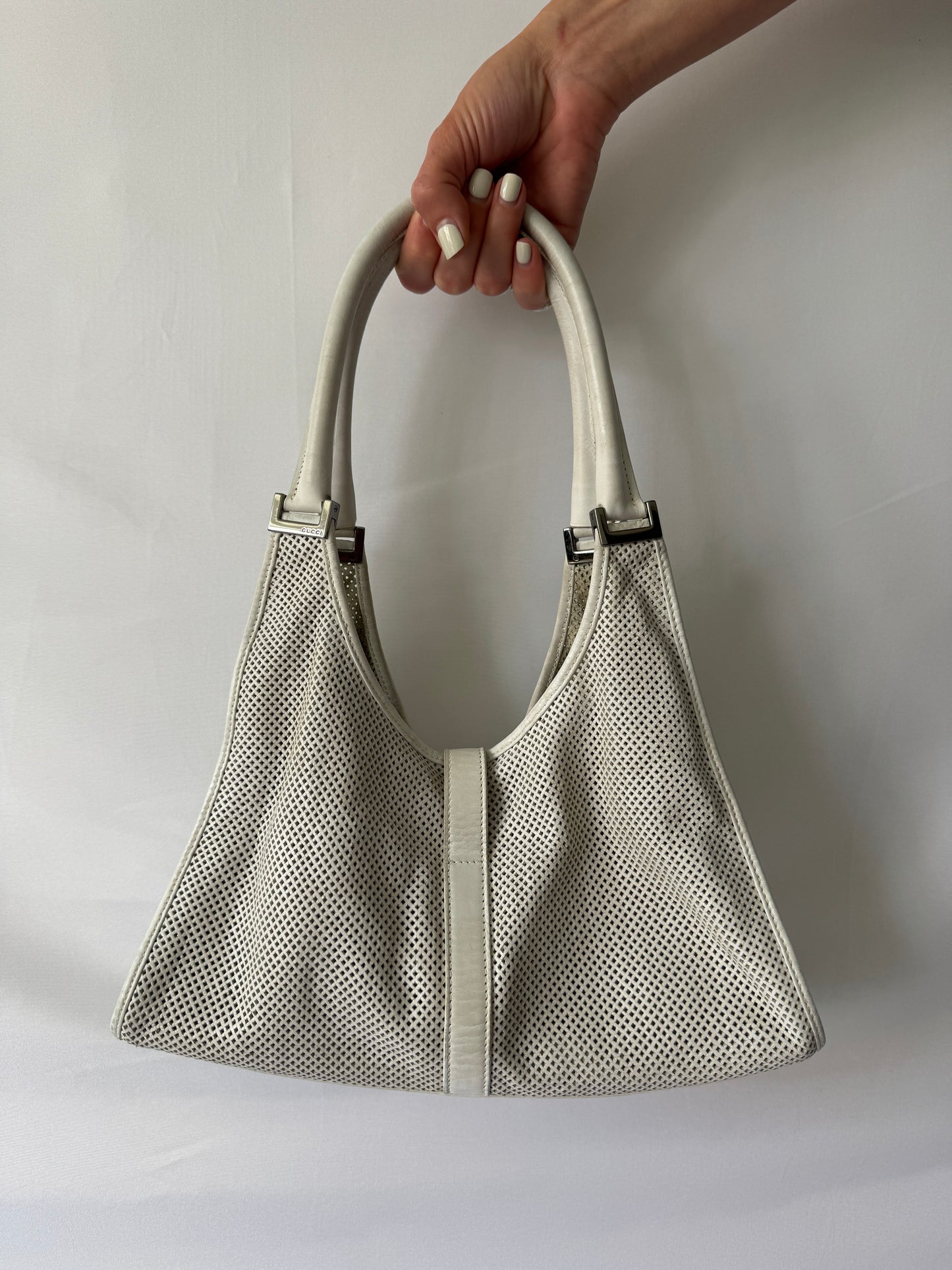 Gucci Jackie Perforated White Shoulder Bag