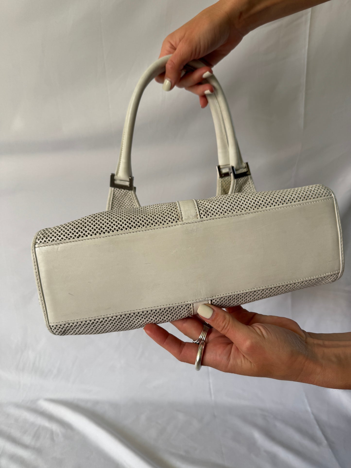 Gucci Jackie Perforated White Shoulder Bag