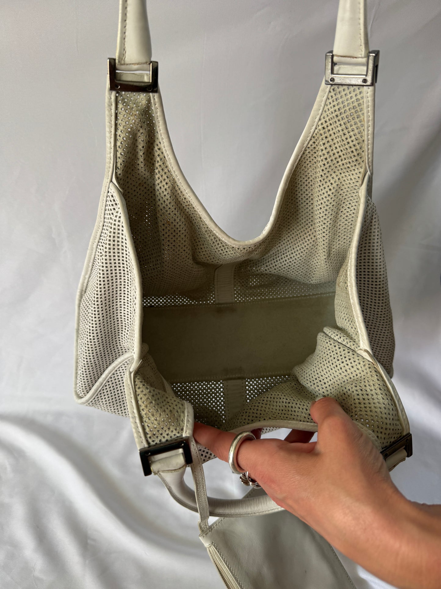 Gucci Jackie Perforated White Shoulder Bag