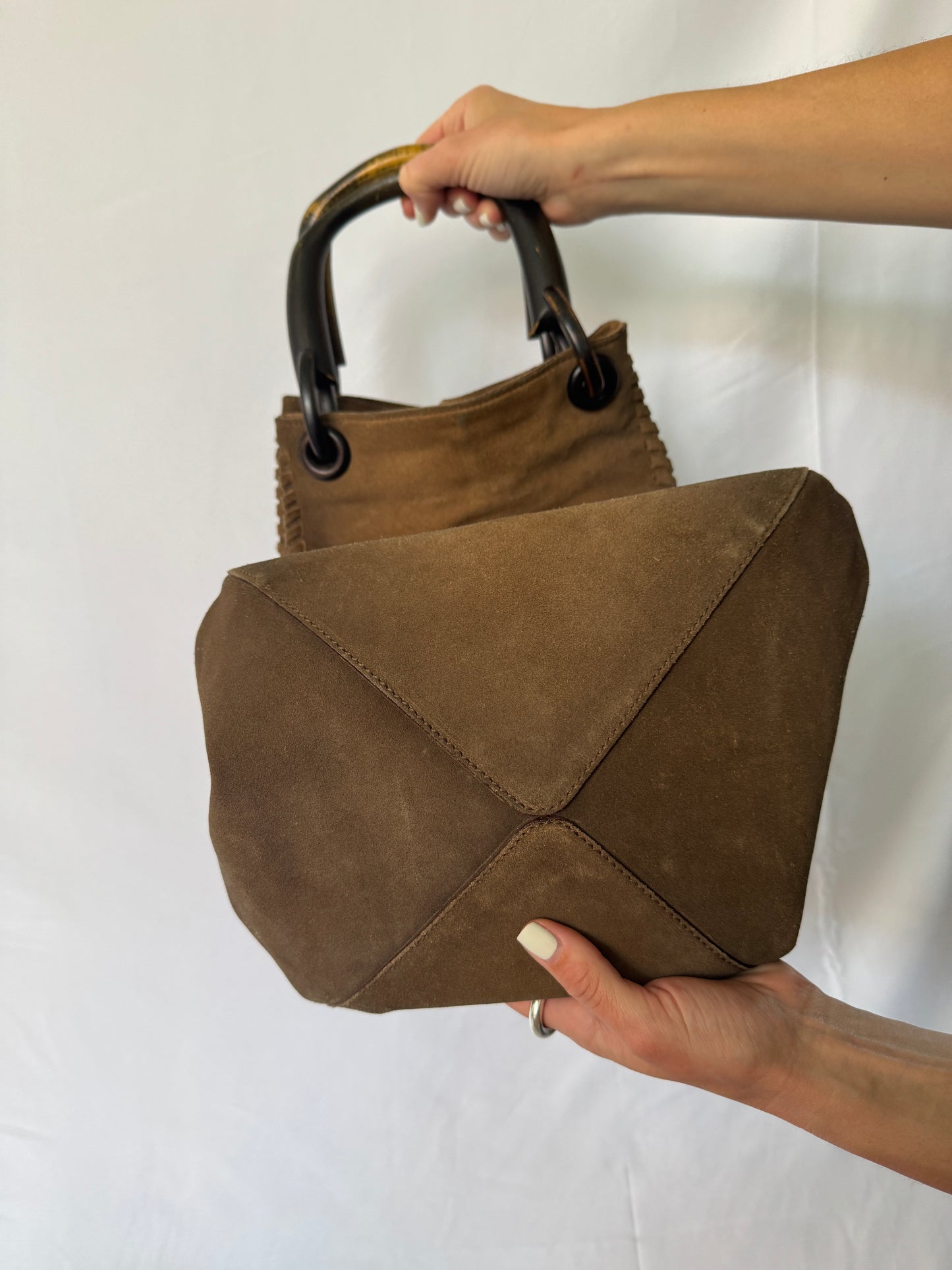 Gucci Suede Tote with Wood Handles