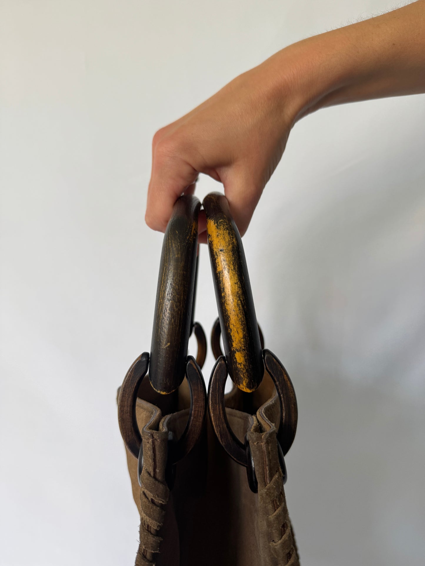 Gucci Suede Tote with Wood Handles