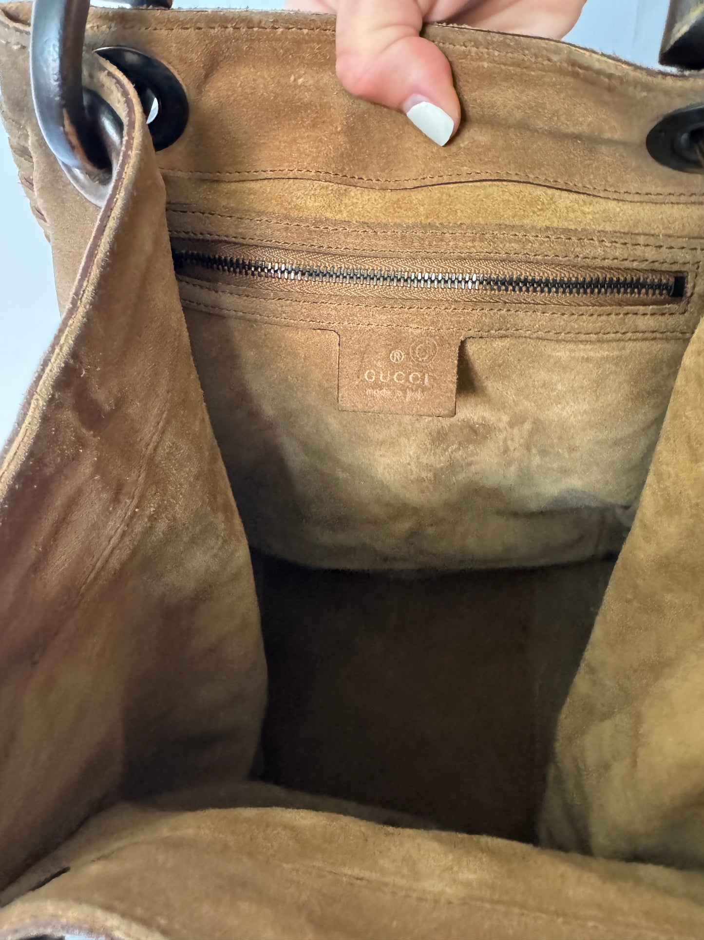 Gucci Suede Tote with Wood Handles