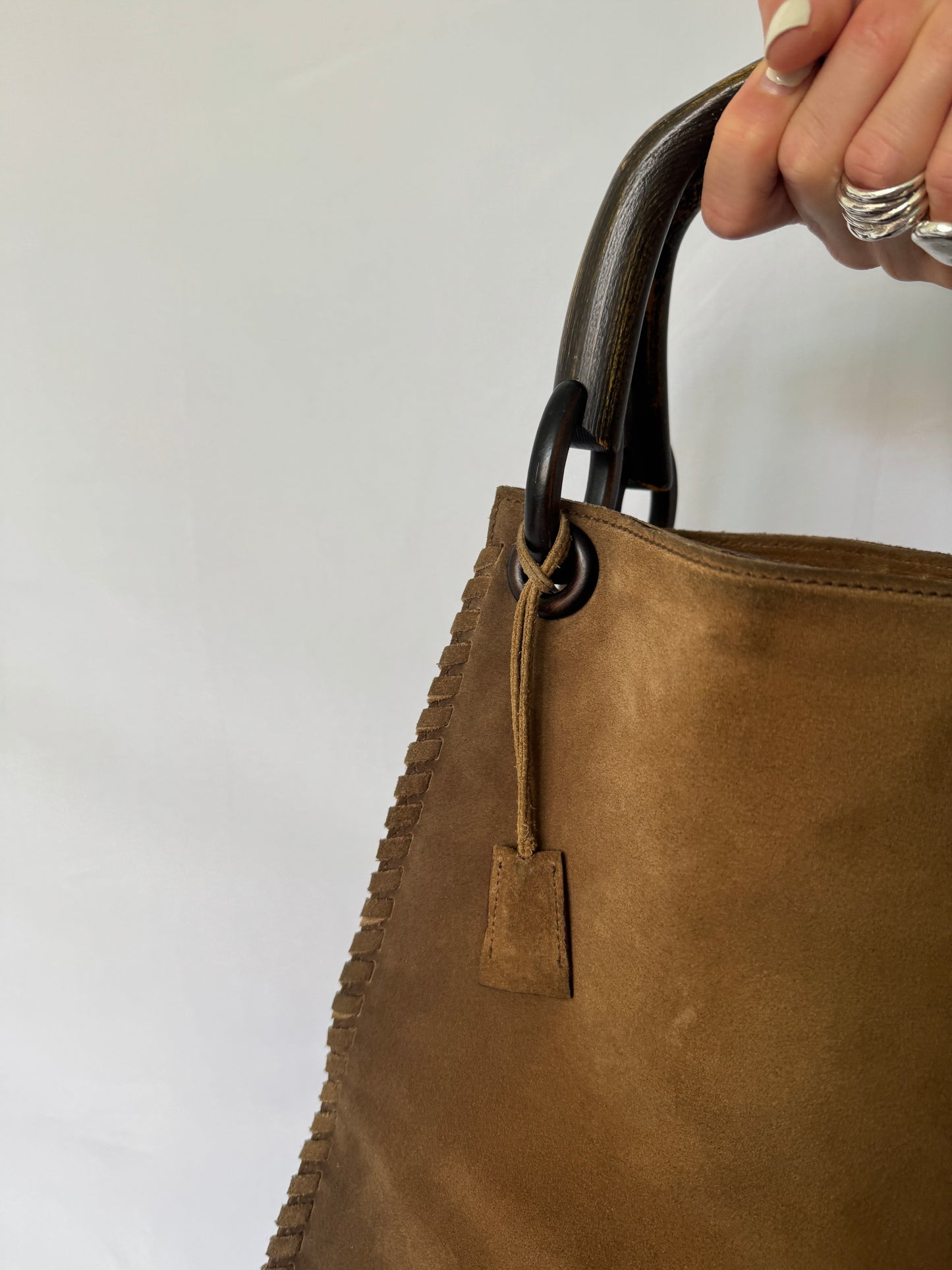 Gucci Suede Tote with Wood Handles