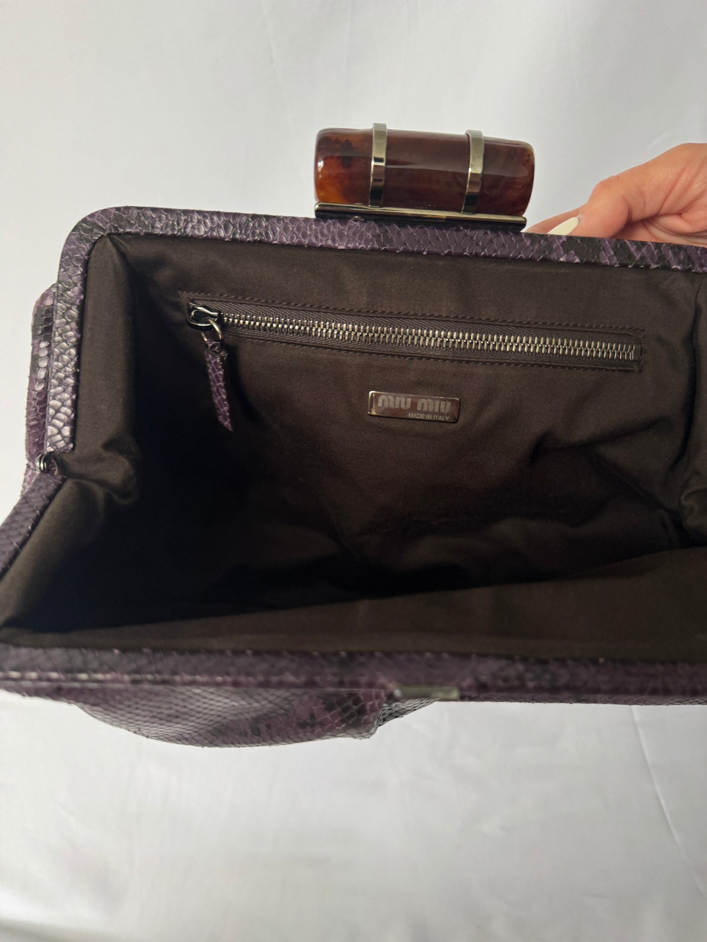 Miu Miu Purple Snakeskin Clutch