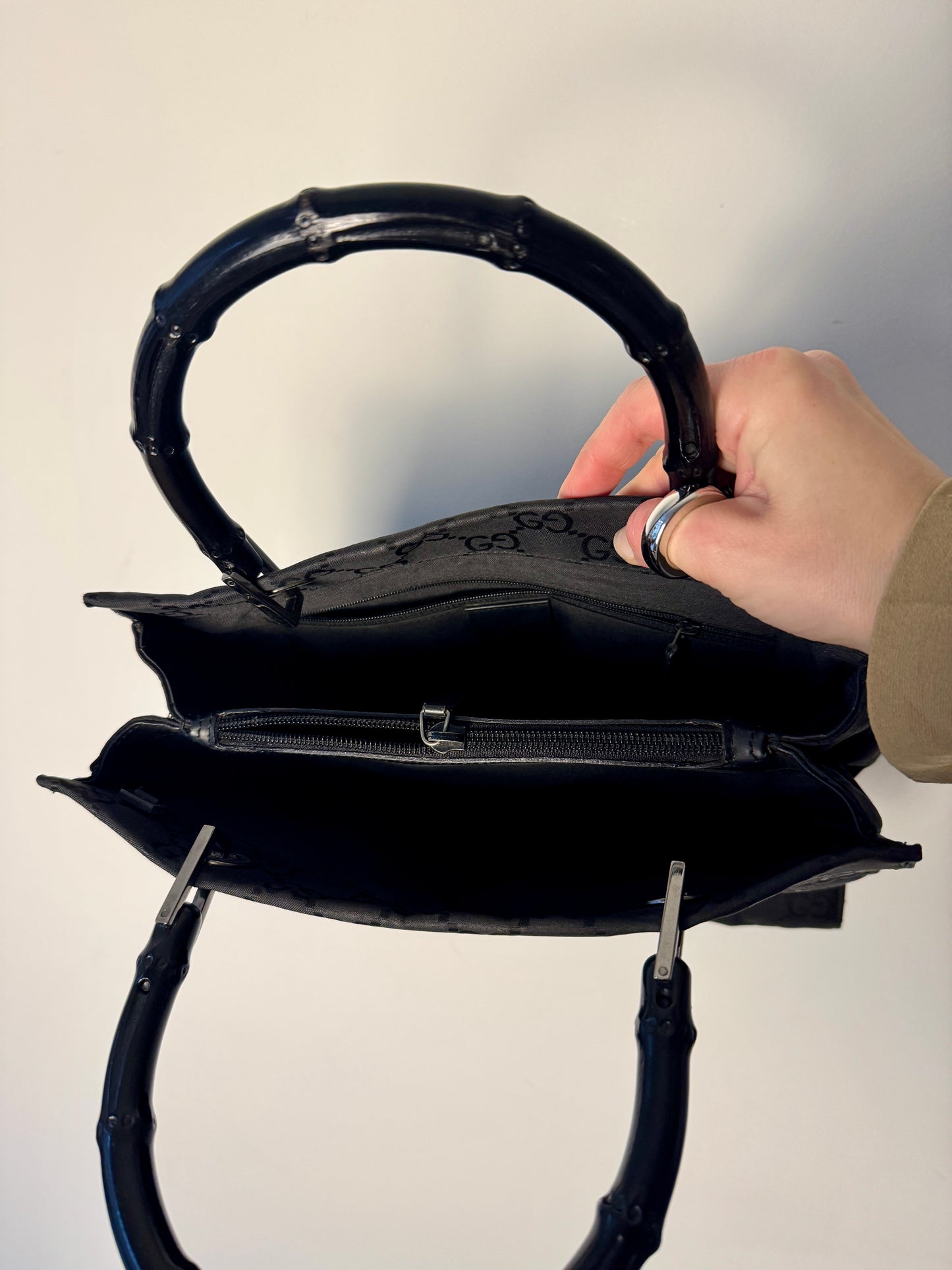 Gucci Black GG Canvas Bamboo Handle Tote — Late 1990s / Early 2000s
