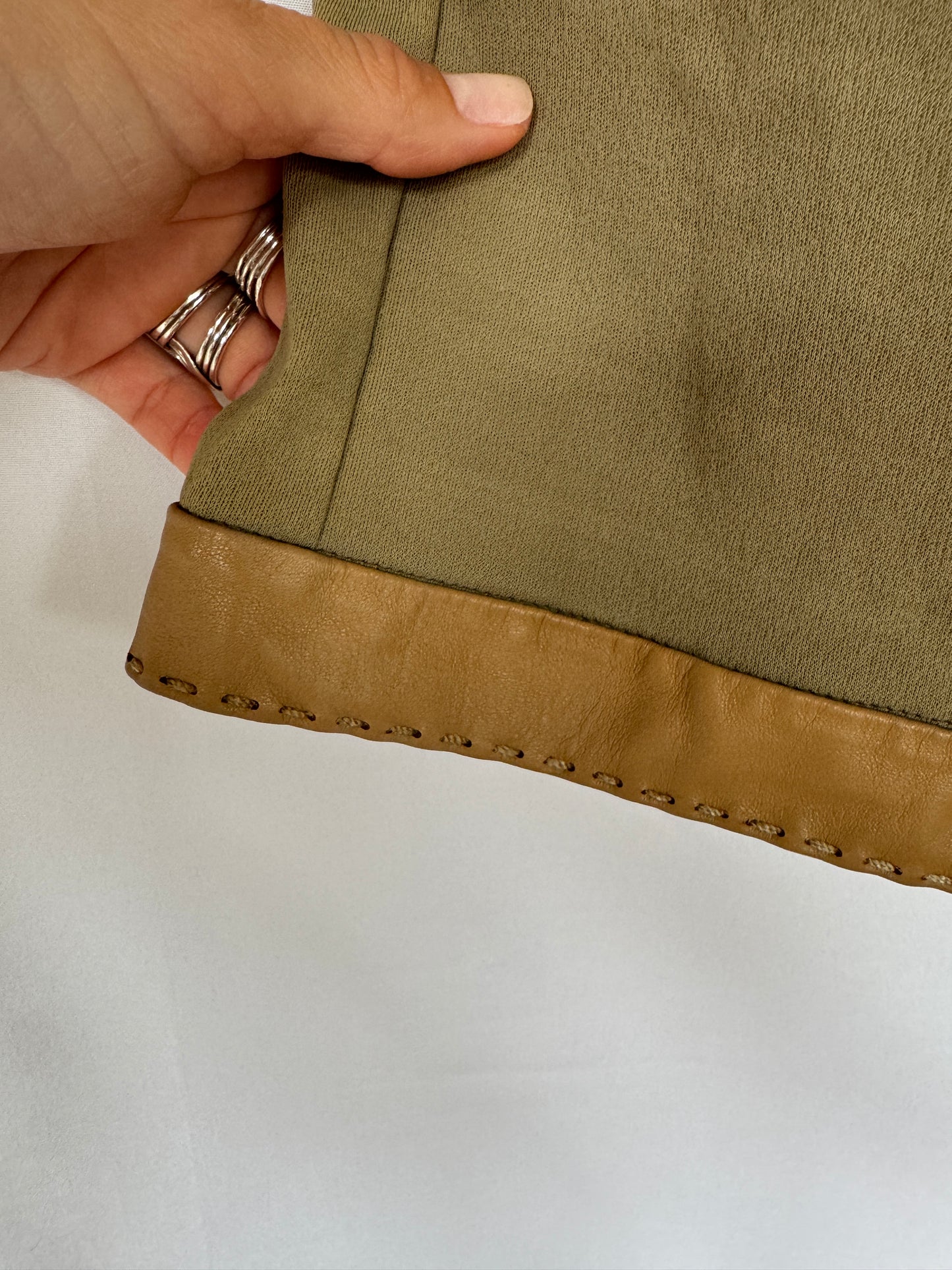 Fendi Olive Mini Skirt with Leather Trim