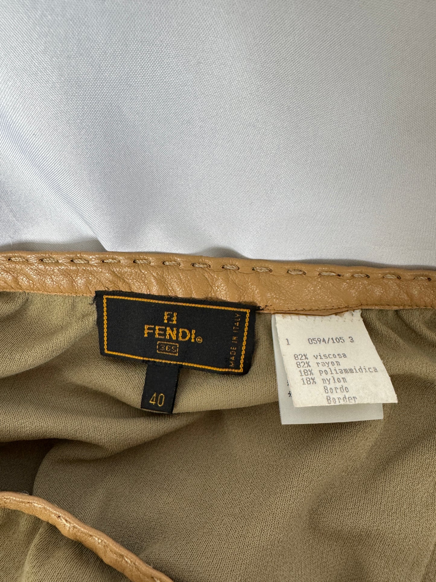Fendi Olive Mini Skirt with Leather Trim