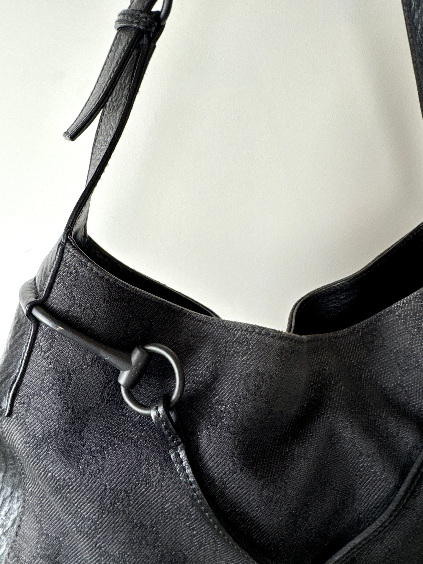 Gucci Black Monogram Horsebit Hobo Bag — Late 1990s