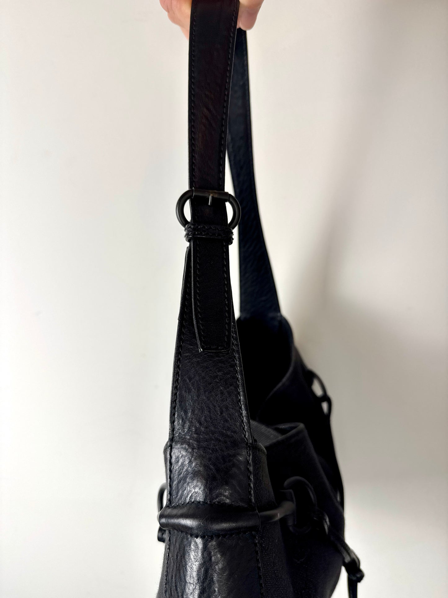 Gucci Black Monogram Horsebit Hobo Bag — Late 1990s