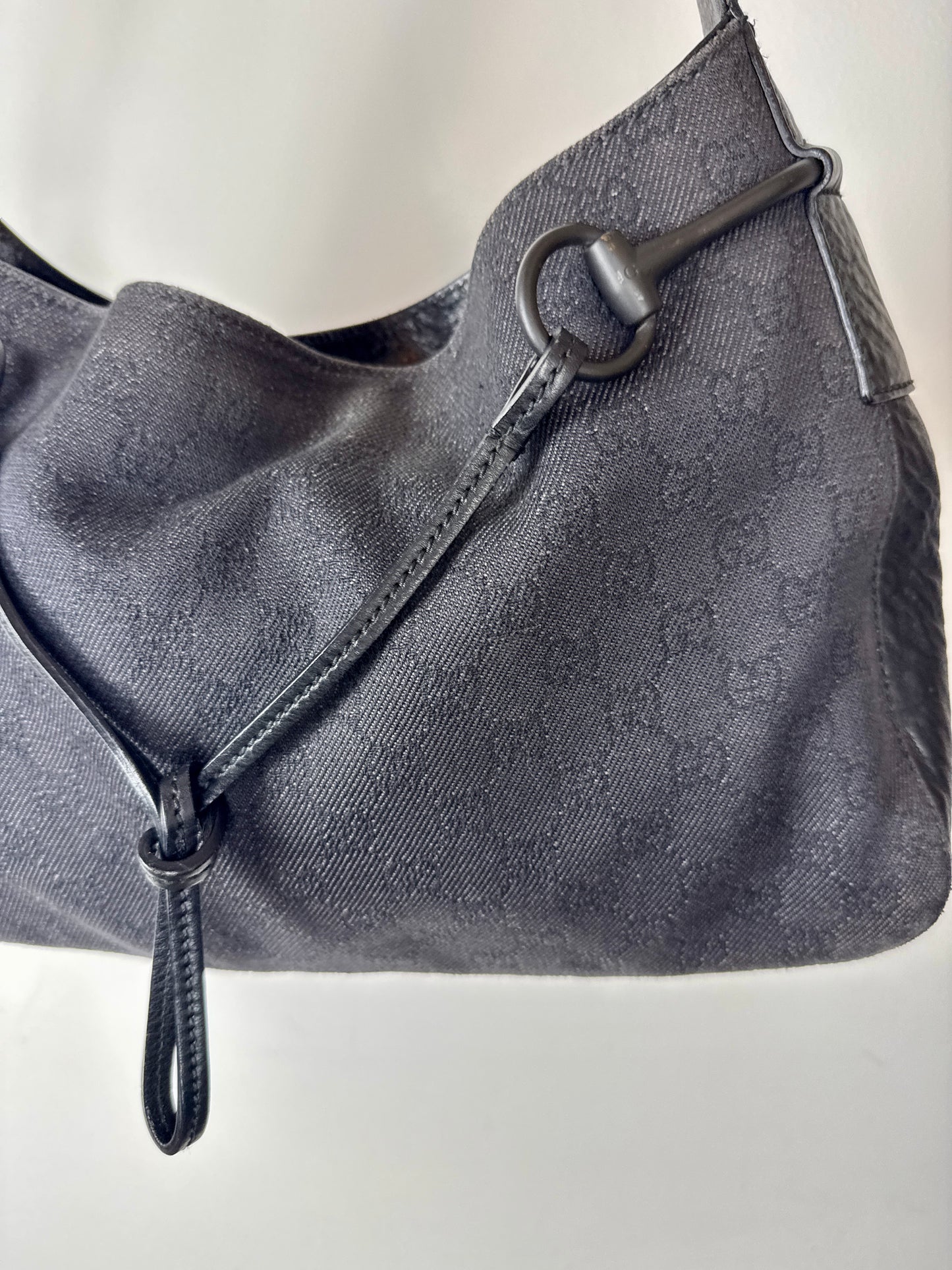 Gucci Black Monogram Horsebit Hobo Bag — Late 1990s
