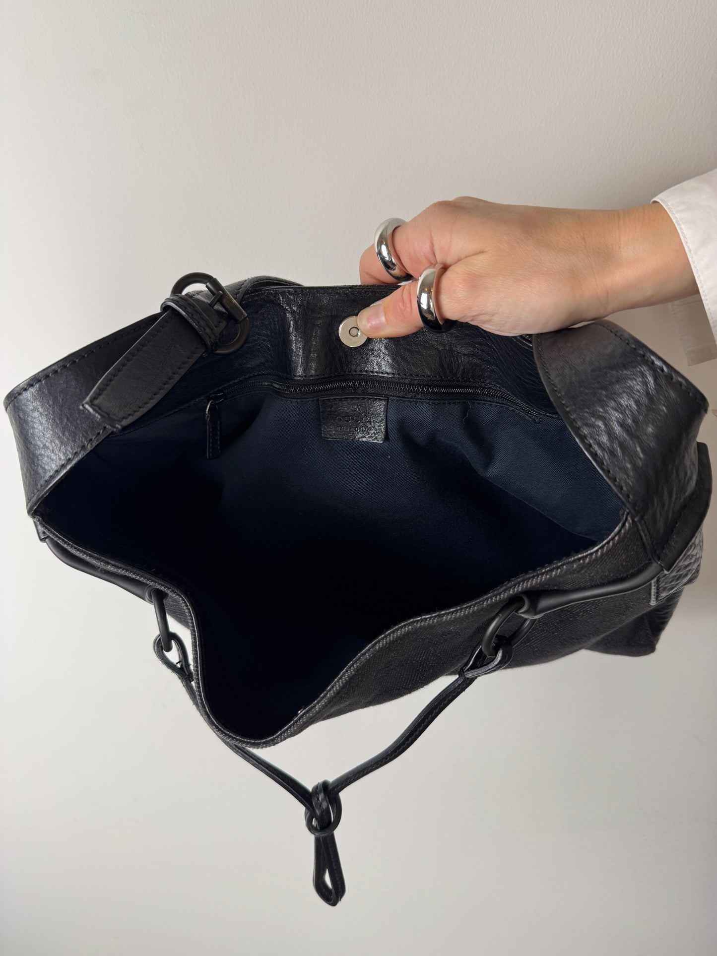 Gucci Black Monogram Horsebit Hobo Bag — Late 1990s