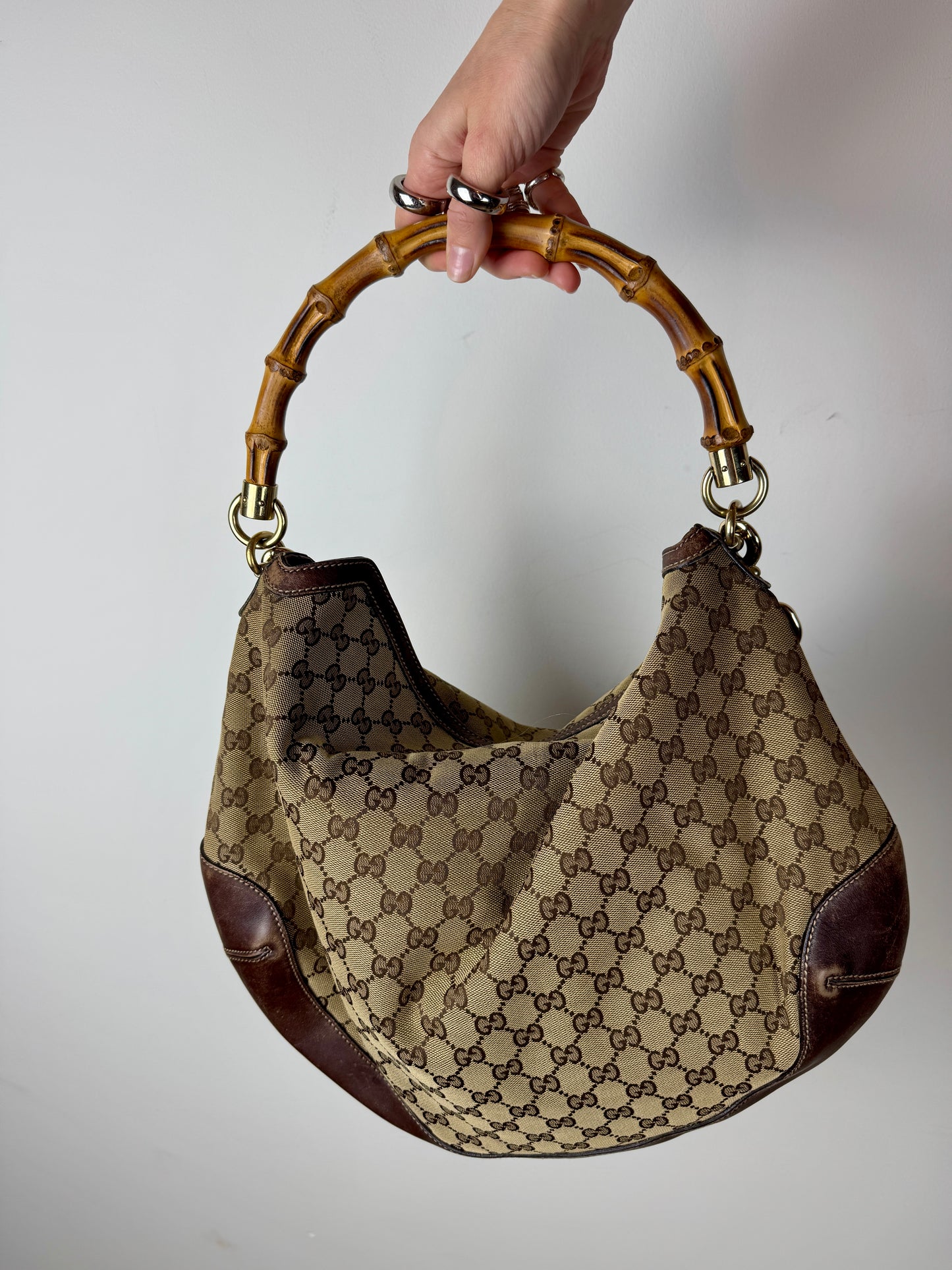 Gucci Peggy GG Canvas Bamboo Hobo Bag — Early 2000s