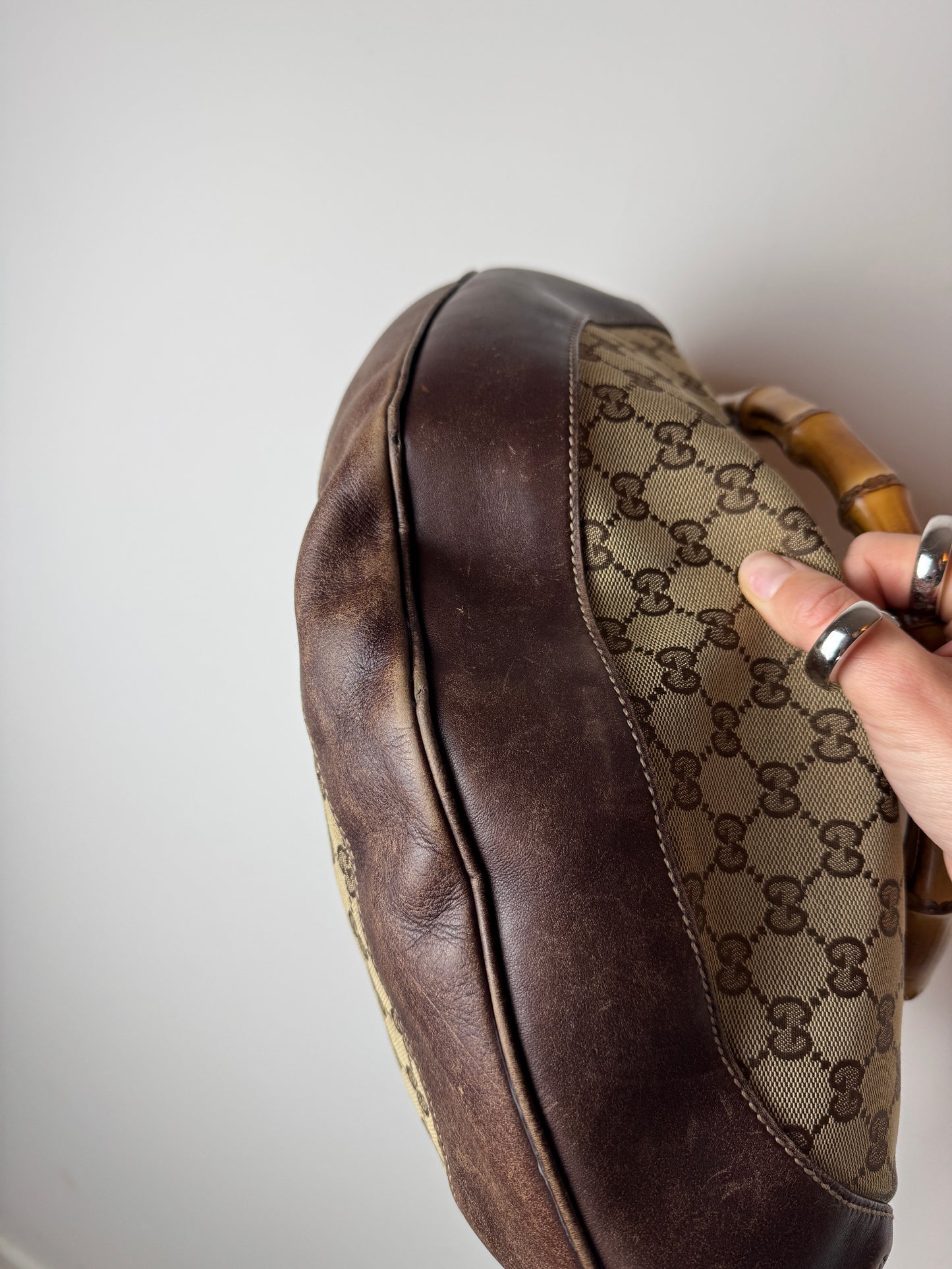 Gucci Peggy GG Canvas Bamboo Hobo Bag — Early 2000s