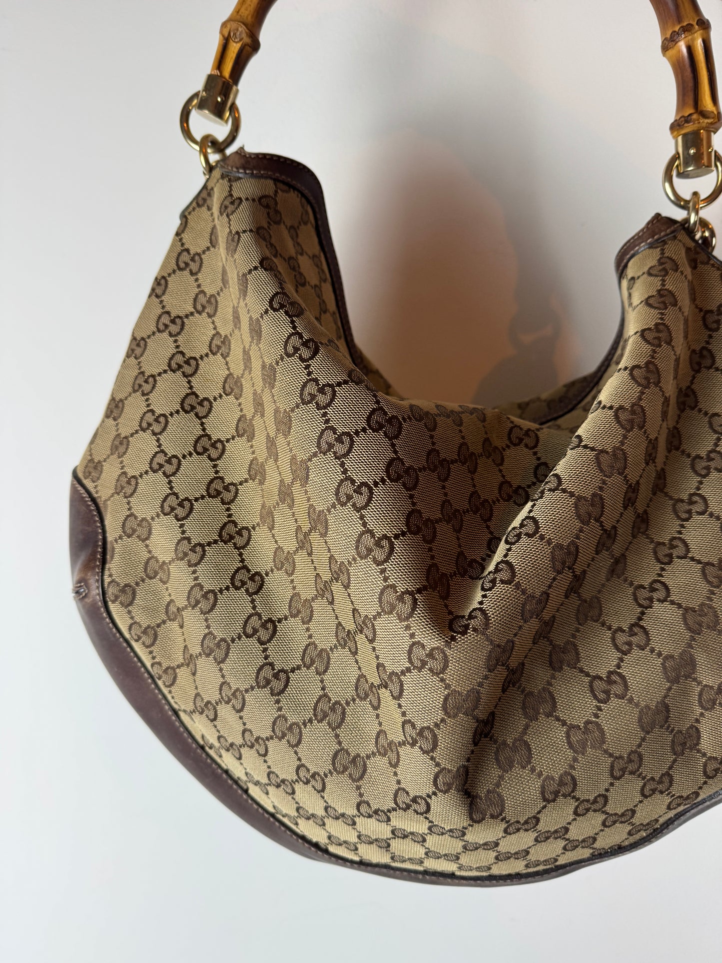 Gucci Peggy GG Canvas Bamboo Hobo Bag — Early 2000s