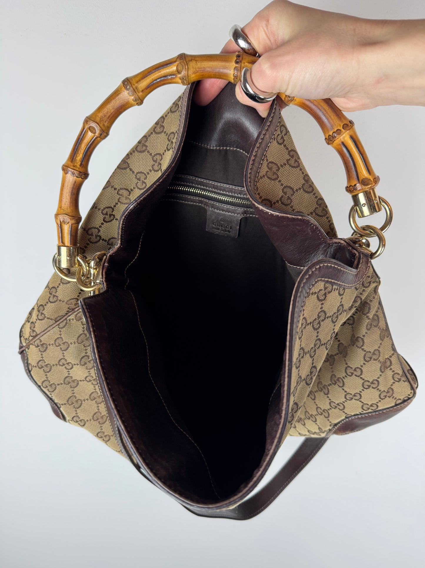 Gucci Peggy GG Canvas Bamboo Hobo Bag — Early 2000s
