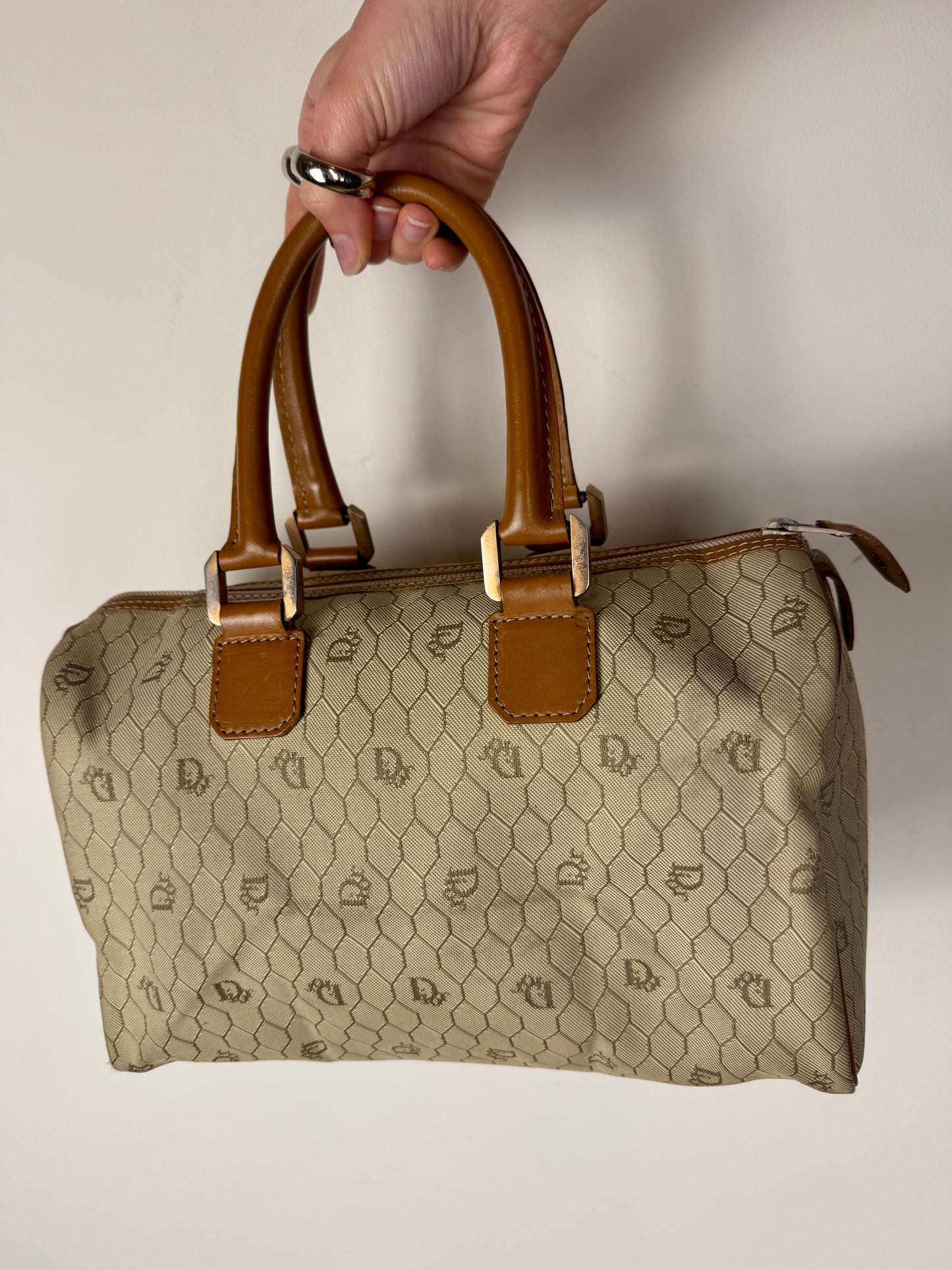 Christian Dior Honeycomb Canvas Boston Bag — Late 1970s to 1980s