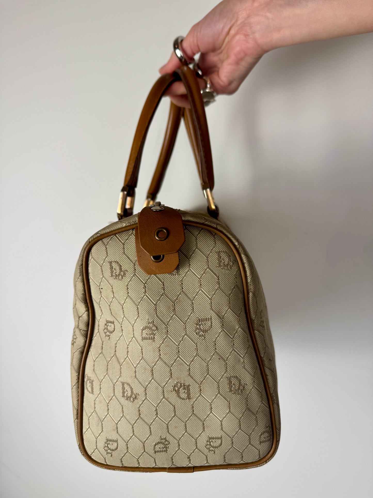 Christian Dior Honeycomb Canvas Boston Bag — Late 1970s to 1980s