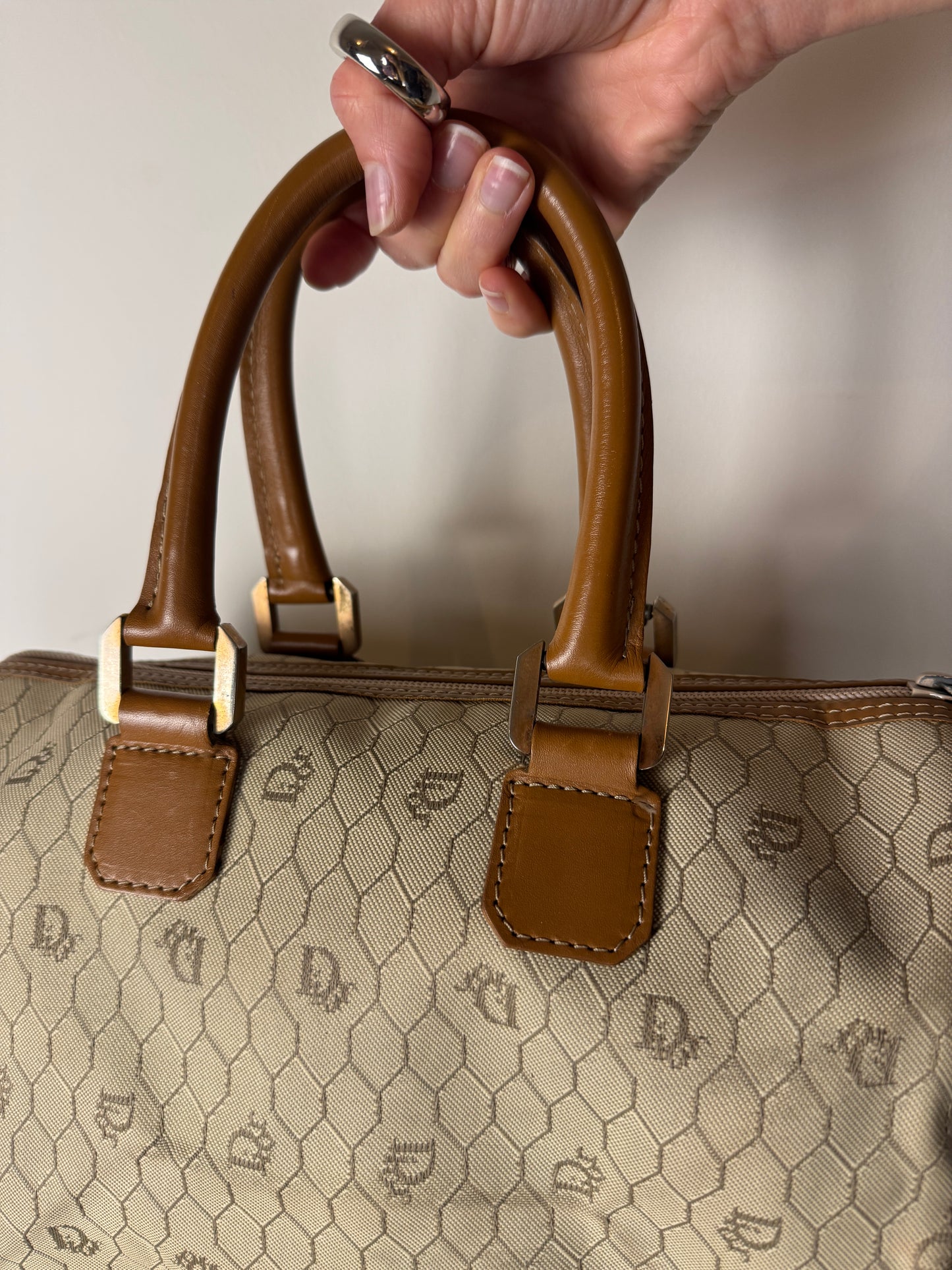 Christian Dior Honeycomb Canvas Boston Bag — Late 1970s to 1980s