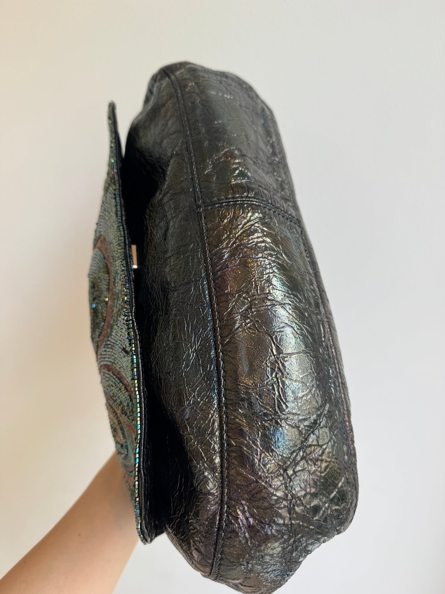 Archival 2003 Fendi "Chef" Peacock Micro-Beaded Shoulder Bag – Rare Prototype