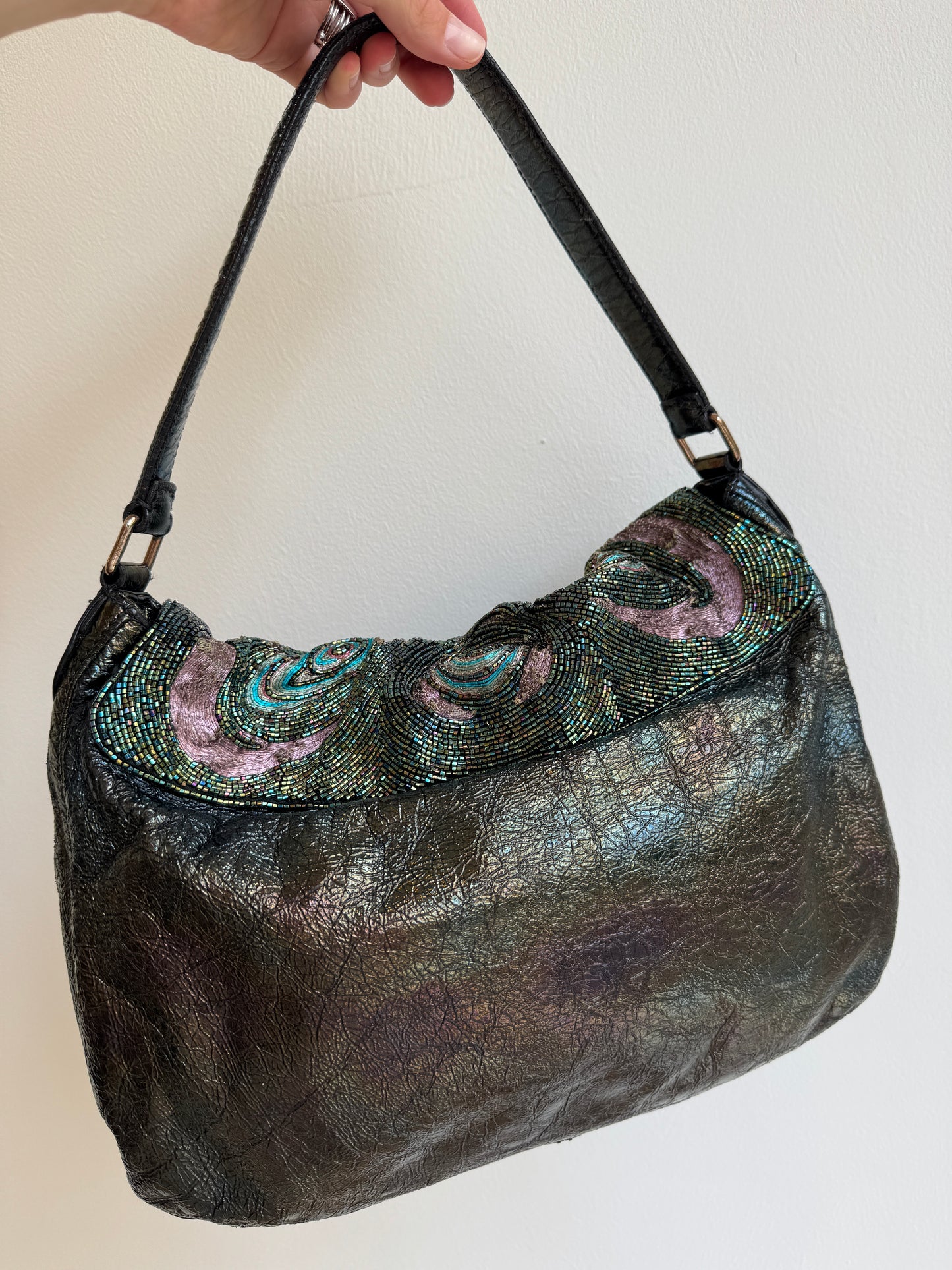 Archival 2003 Fendi "Chef" Peacock Micro-Beaded Shoulder Bag – Rare Prototype