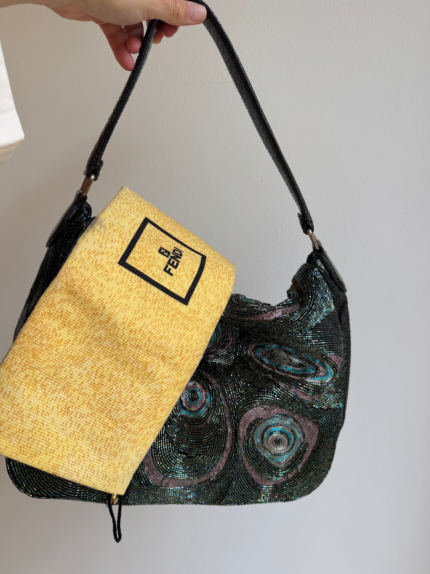 Archival 2003 Fendi "Chef" Peacock Micro-Beaded Shoulder Bag – Rare Prototype