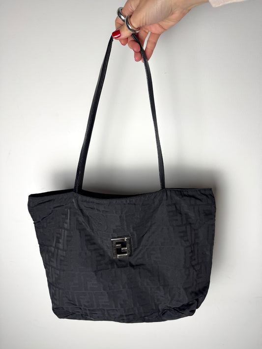 Fendi Black Zucca Nylon Tote — Late 90s to Early 2000s