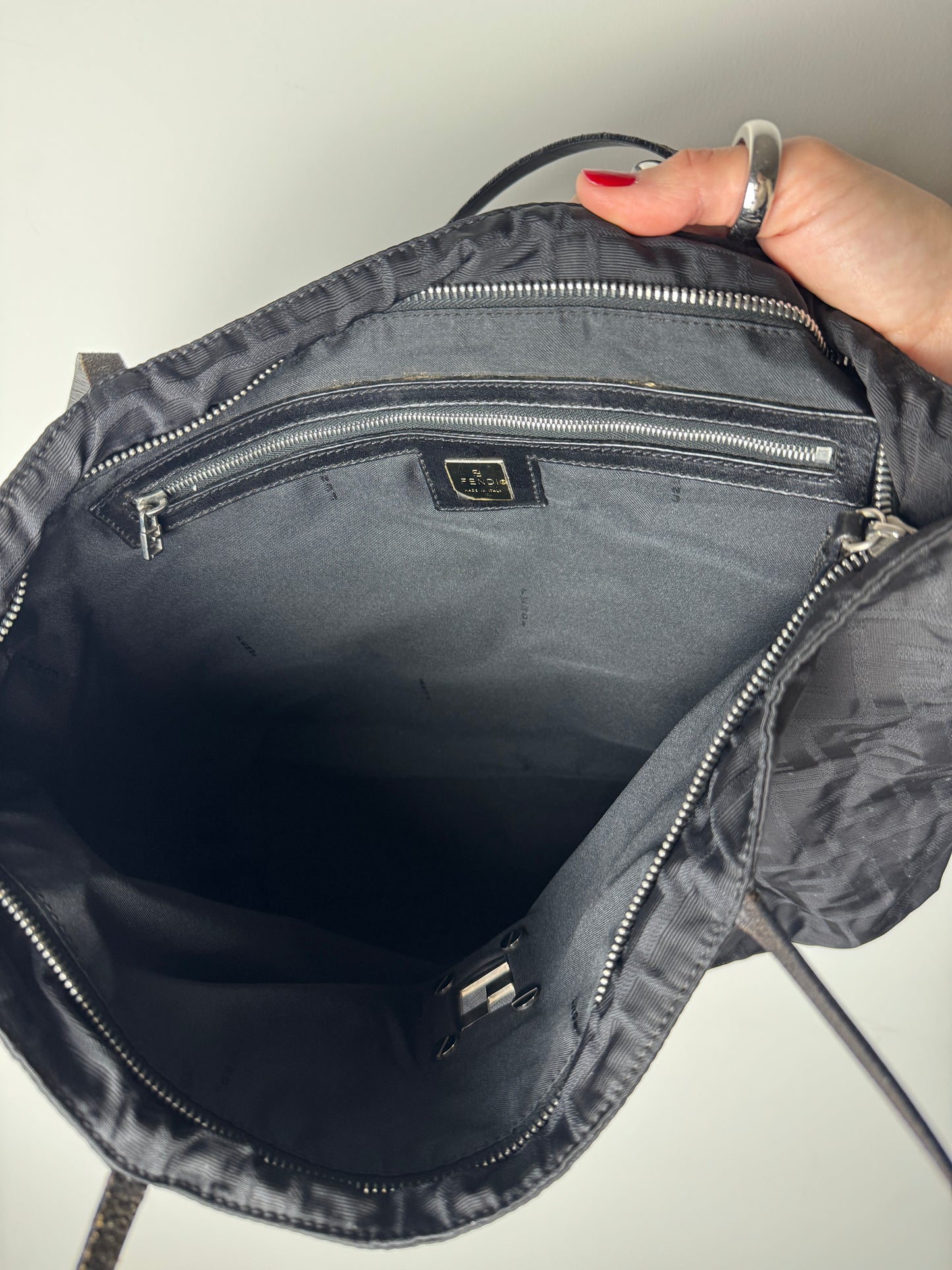 Fendi Black Zucca Nylon Tote — Late 90s to Early 2000s