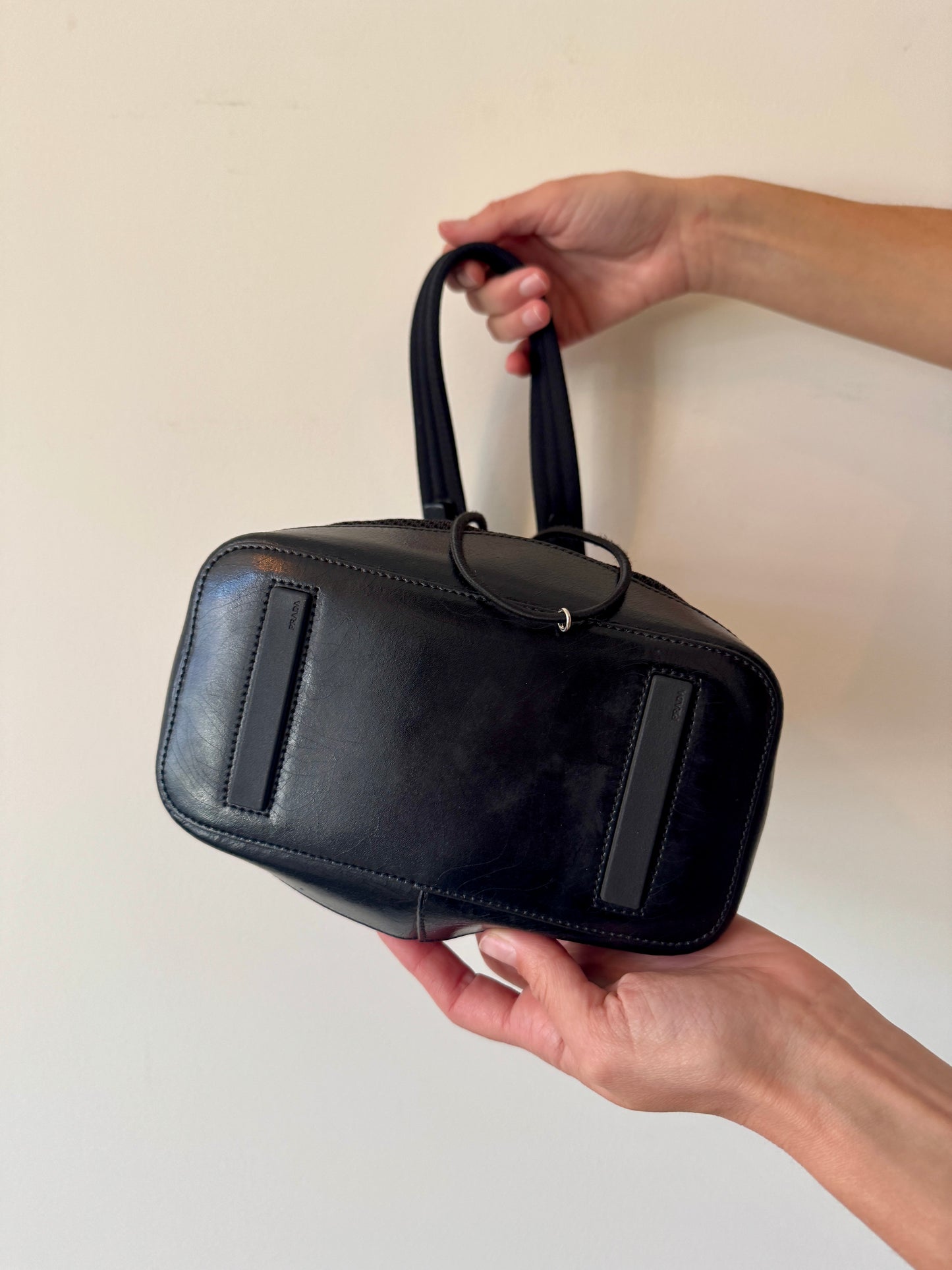 Prada Black Mesh Bucket Bag with Leather Trim