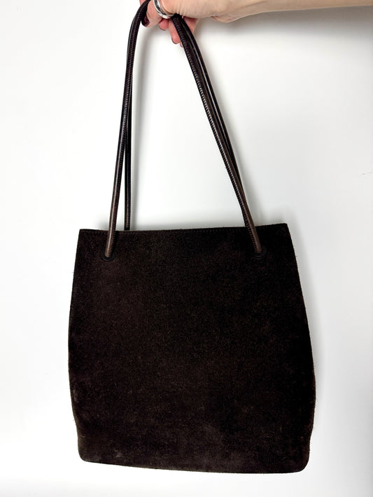 Gucci Dark Brown Suede Tote — Late 1990s